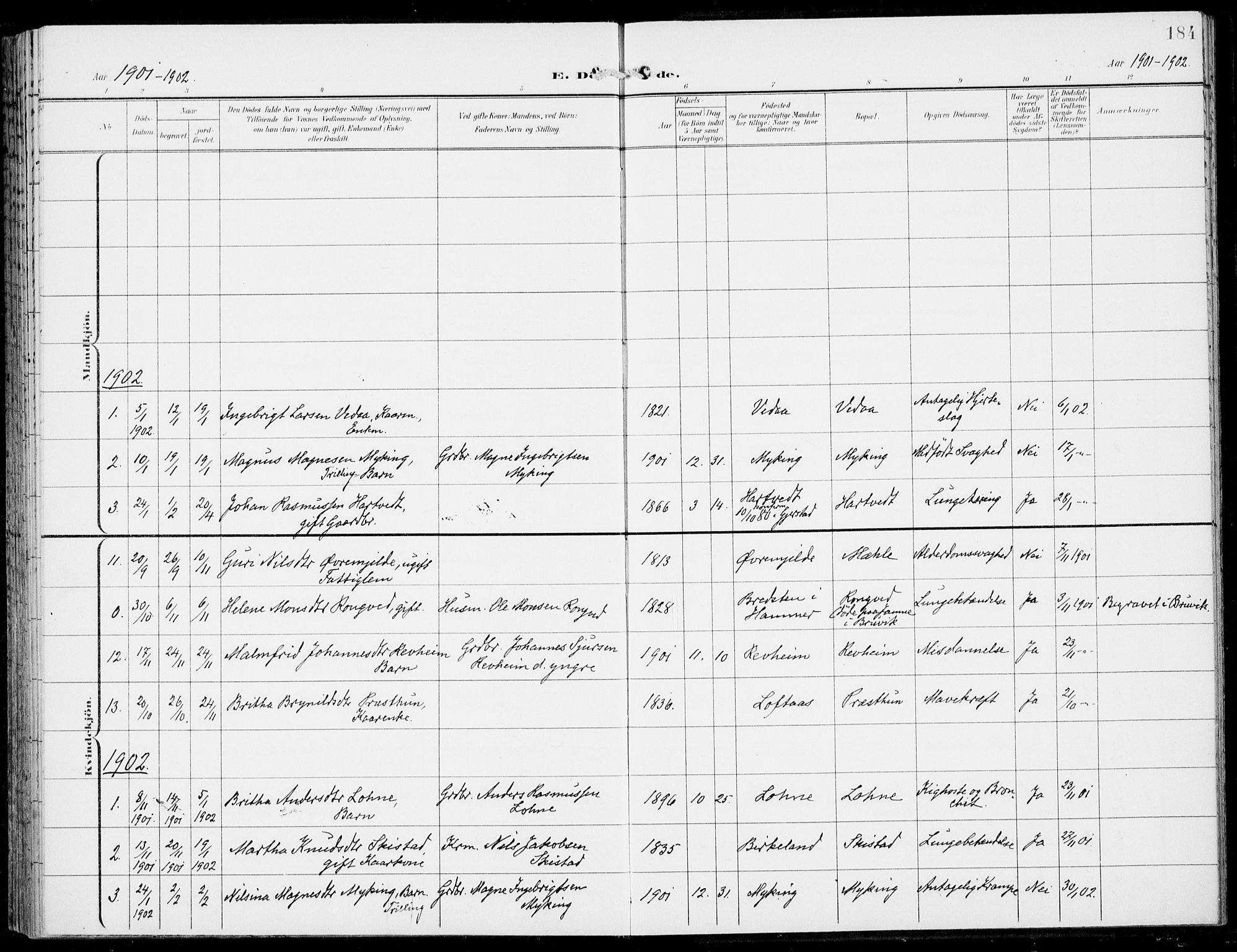 Haus sokneprestembete, AV/SAB-A-75601/H/Haa: Parish register (official) no. C  2, 1900-1915, p. 184