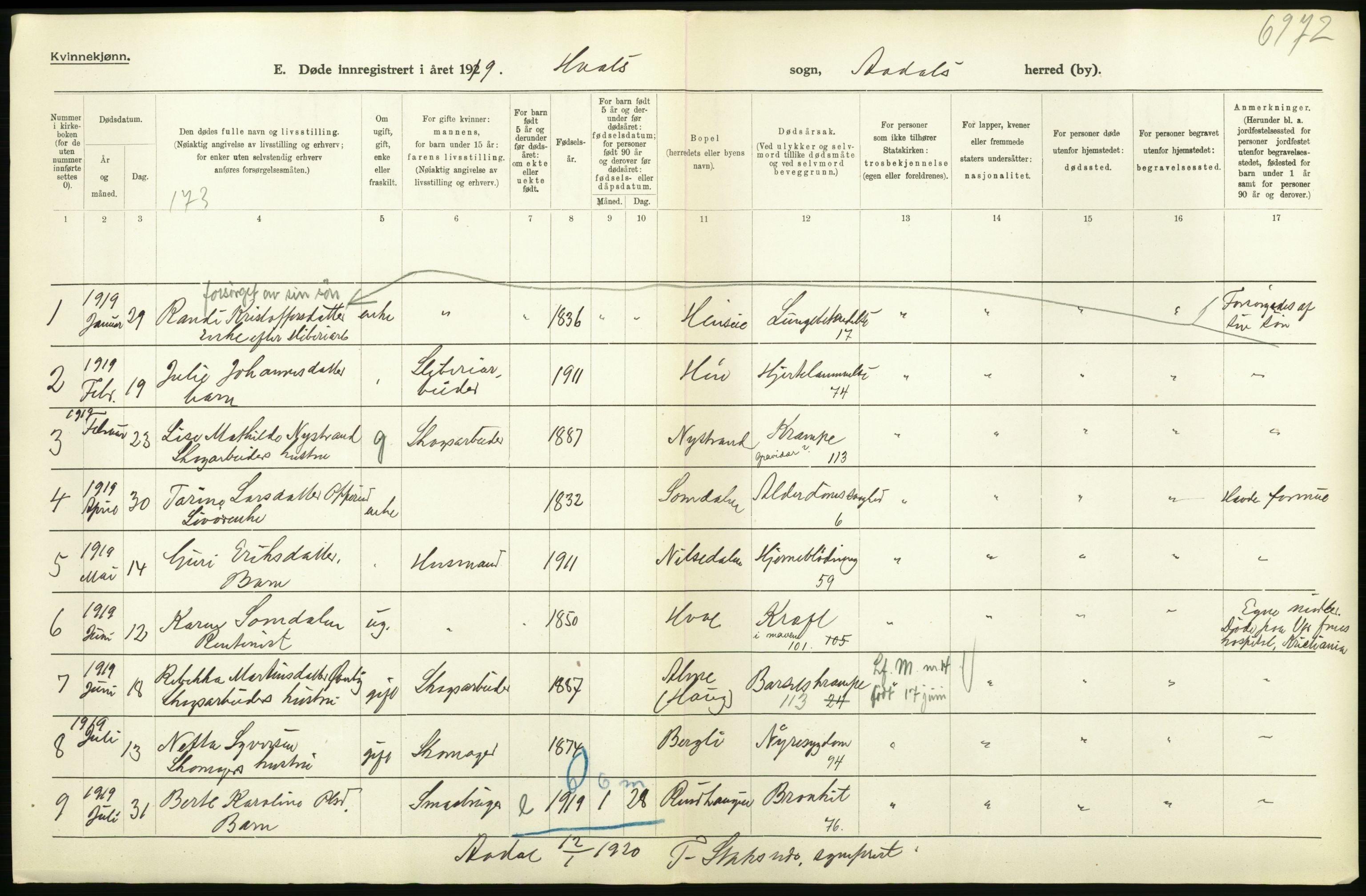 Statistisk sentralbyrå, Sosiodemografiske emner, Befolkning, RA/S-2228/D/Df/Dfb/Dfbi/L0018: Buskerud fylke: Døde. Bygder og byer., 1919, p. 28