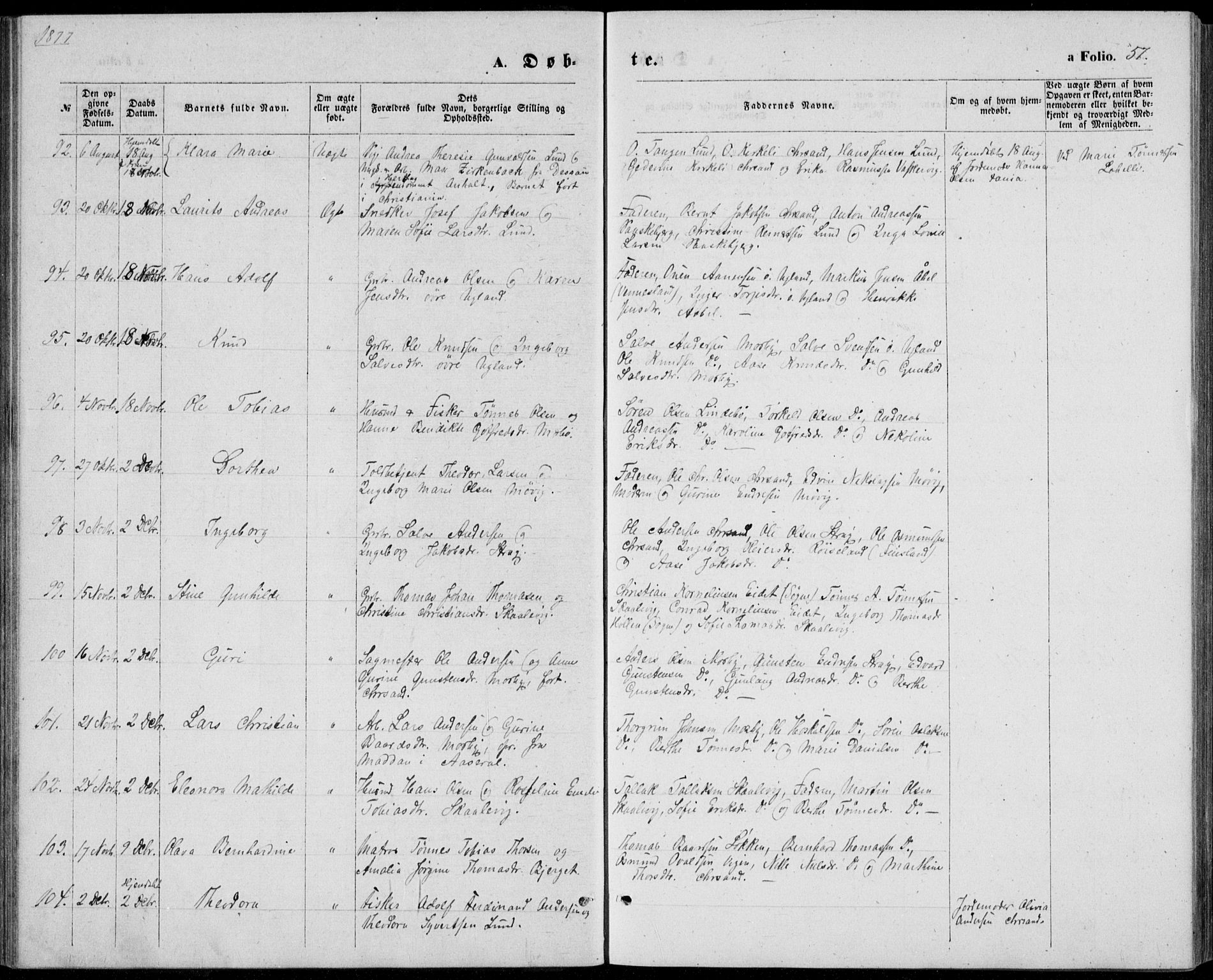 Oddernes sokneprestkontor, AV/SAK-1111-0033/F/Fb/Fba/L0007: Parish register (copy) no. B 7, 1869-1887, p. 57