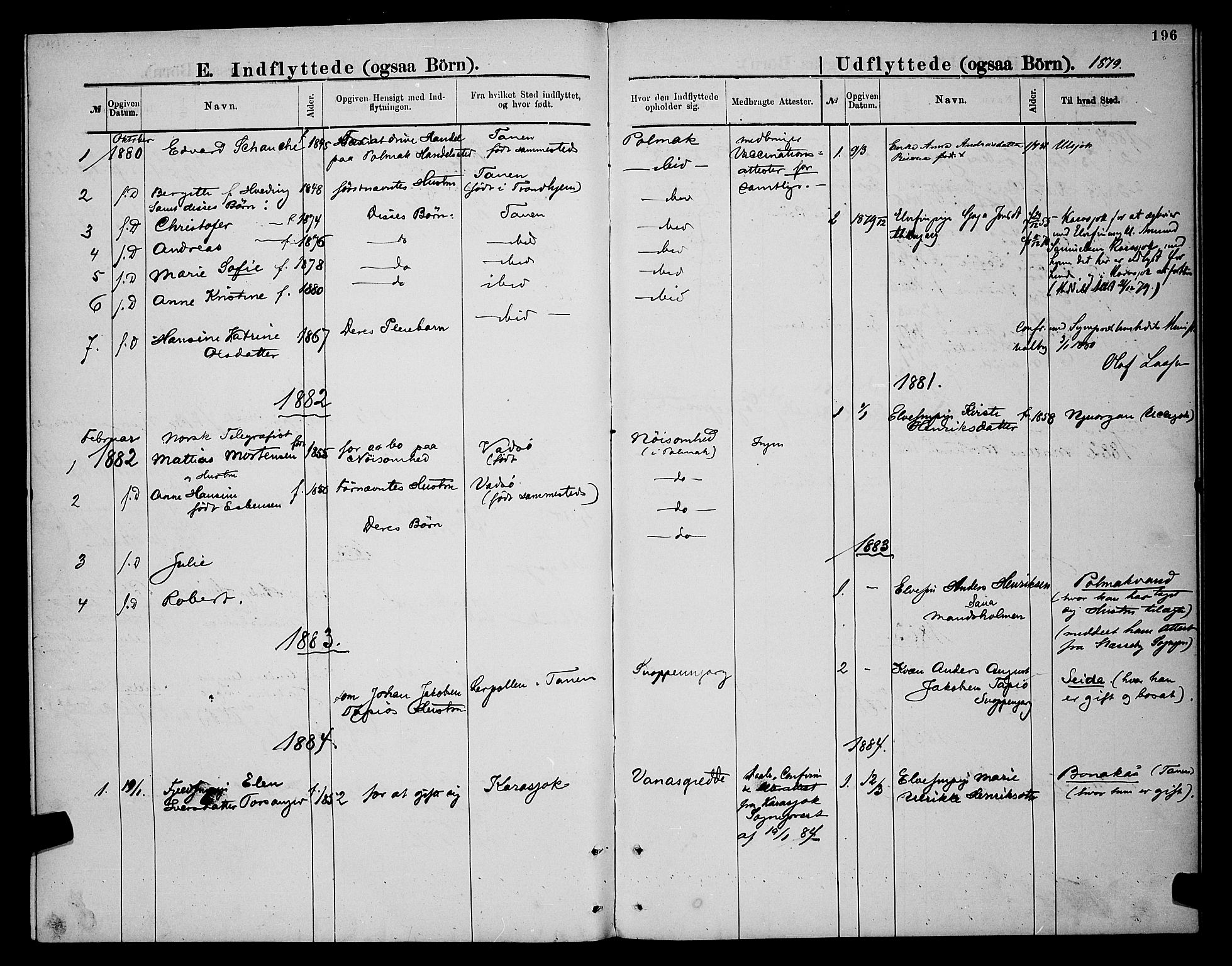Nesseby sokneprestkontor, SATØ/S-1330/H/Hb/L0007klokker: Parish register (copy) no. 7, 1877-1884, p. 196