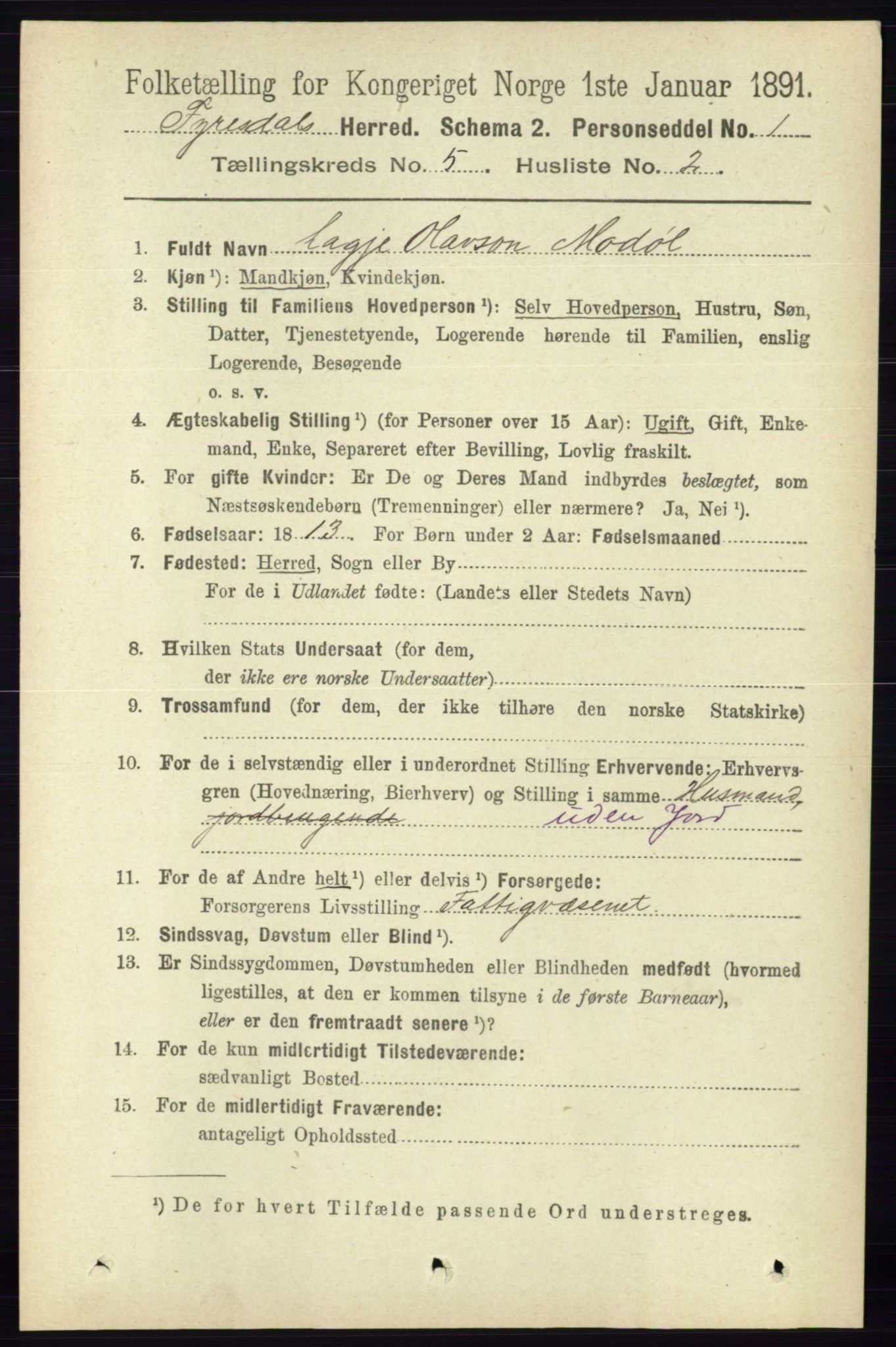 RA, 1891 census for 0831 Fyresdal, 1891, p. 1297