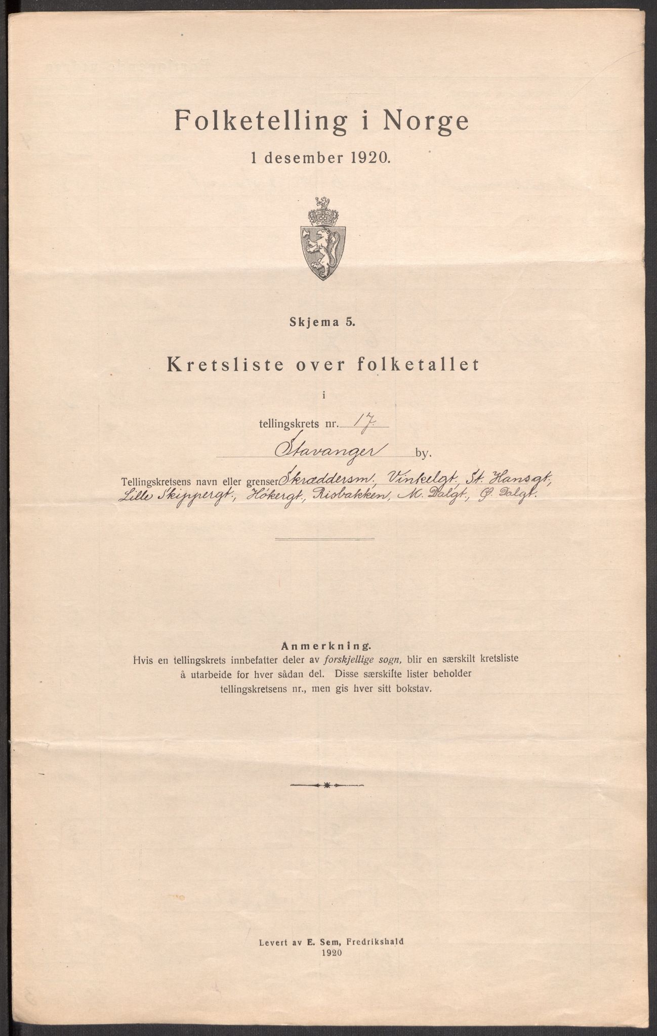 SAST, 1920 census for Stavanger, 1920, p. 55