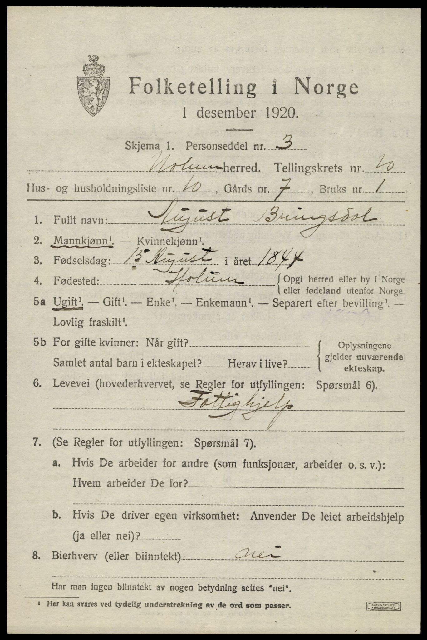 SAK, 1920 census for Holum, 1920, p. 2817