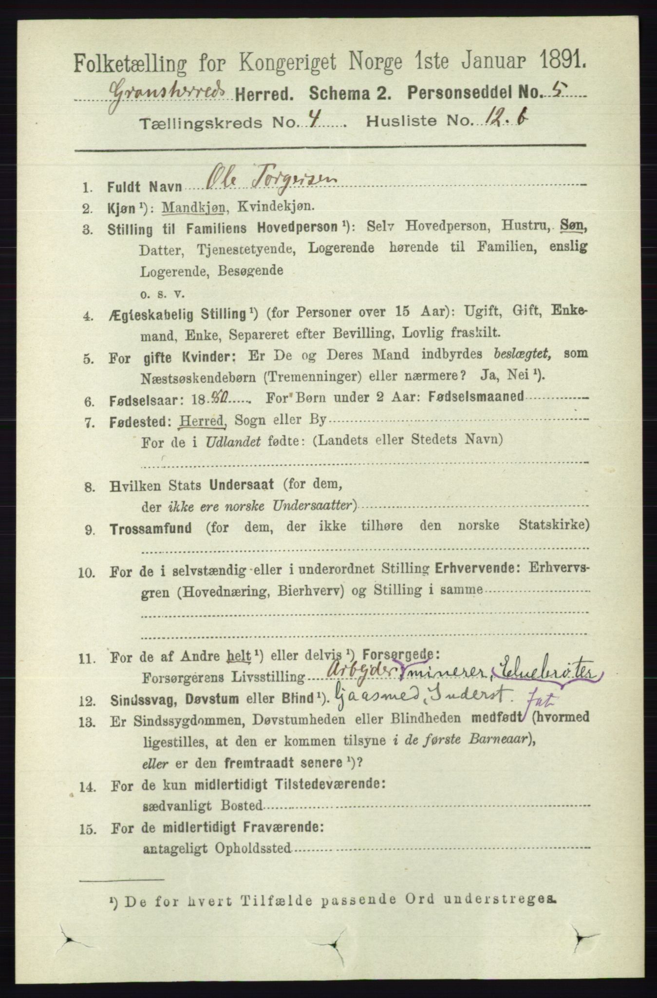 RA, 1891 census for 0824 Gransherad, 1891, p. 763