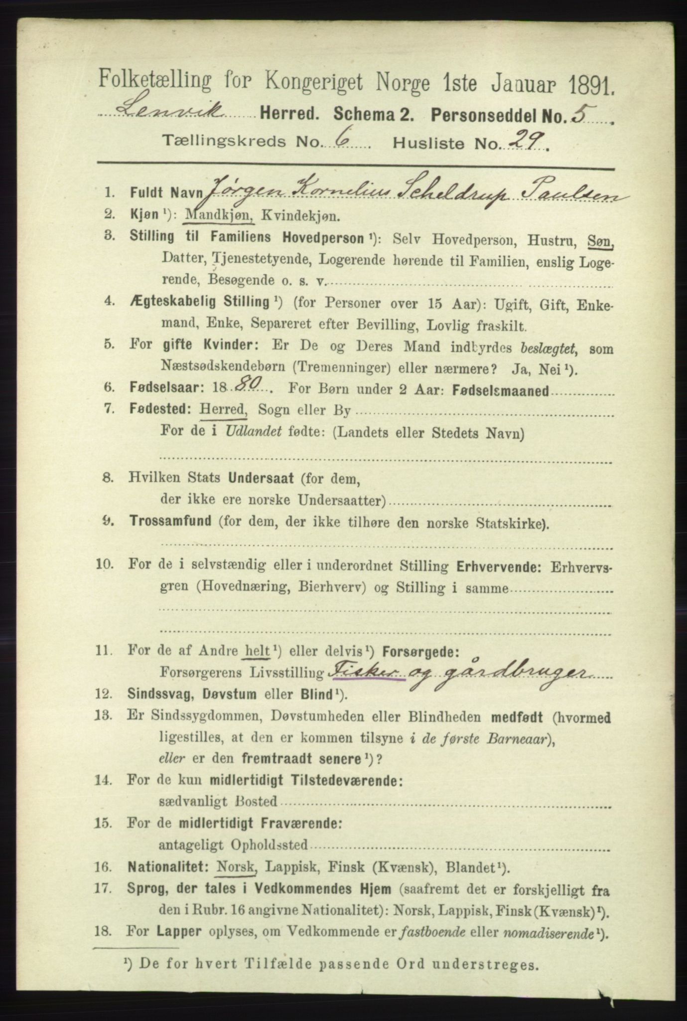 RA, 1891 census for 1931 Lenvik, 1891, p. 3406