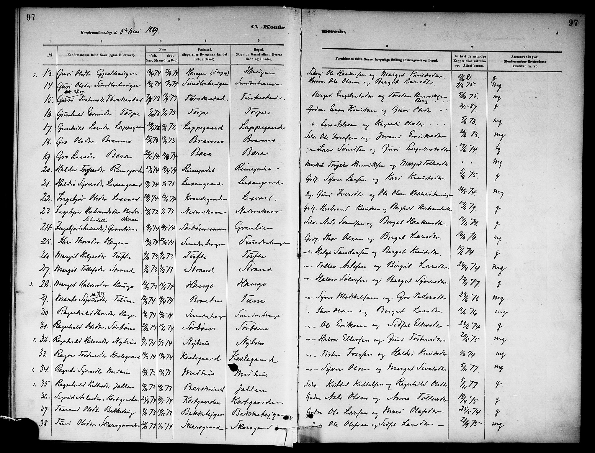 Ål kirkebøker, AV/SAKO-A-249/F/Fa/L0008: Parish register (official) no. I 8, 1882-1896, p. 97