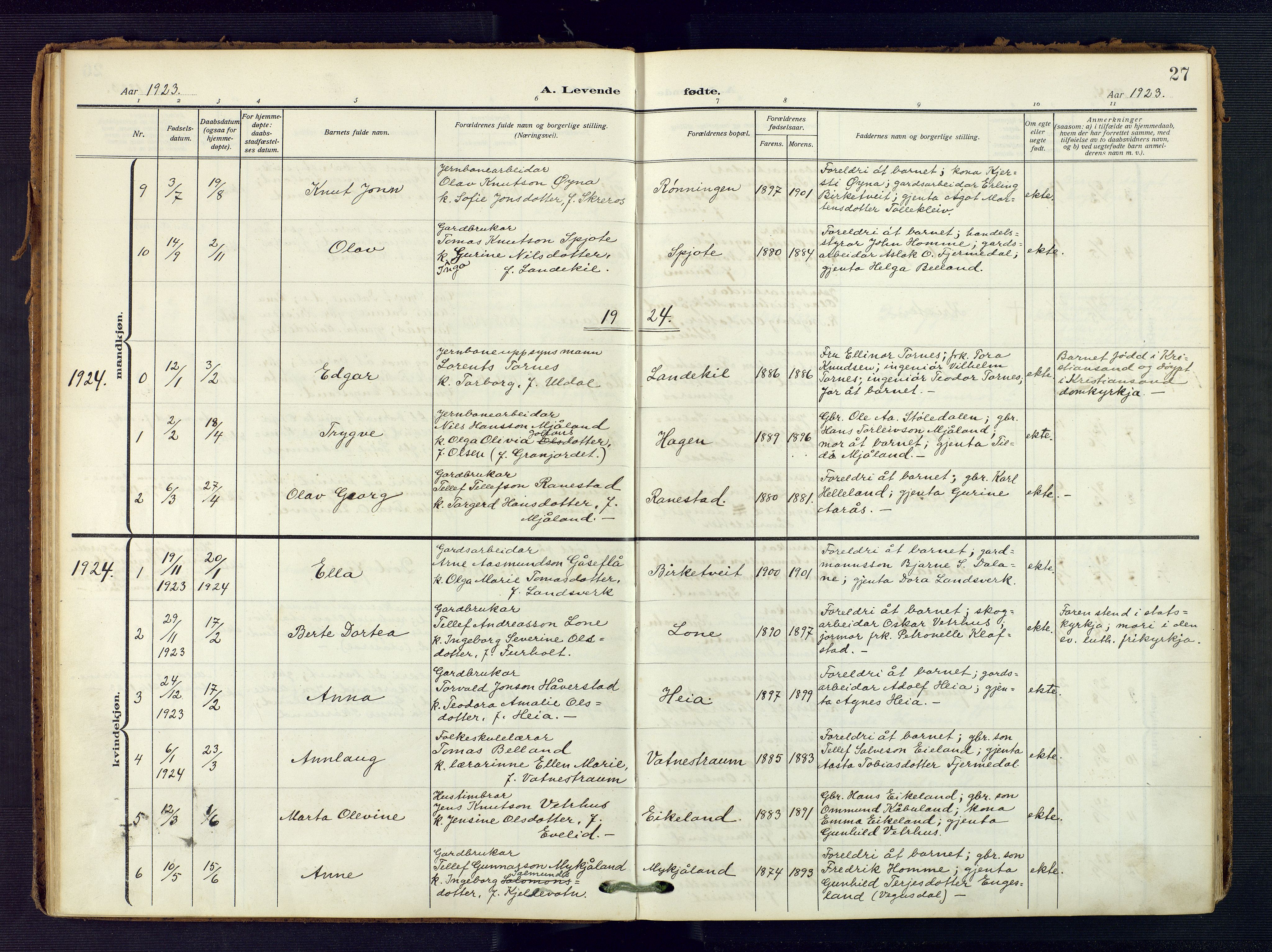 Evje sokneprestkontor, AV/SAK-1111-0008/F/Fa/Fac/L0004: Parish register (official) no. A 4, 1910-1932, p. 27