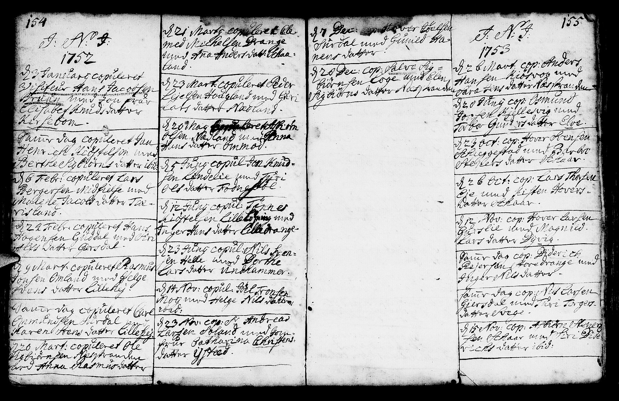 Lund sokneprestkontor, SAST/A-101809/S06/L0002: Parish register (official) no. A 2, 1738-1760, p. 154-155
