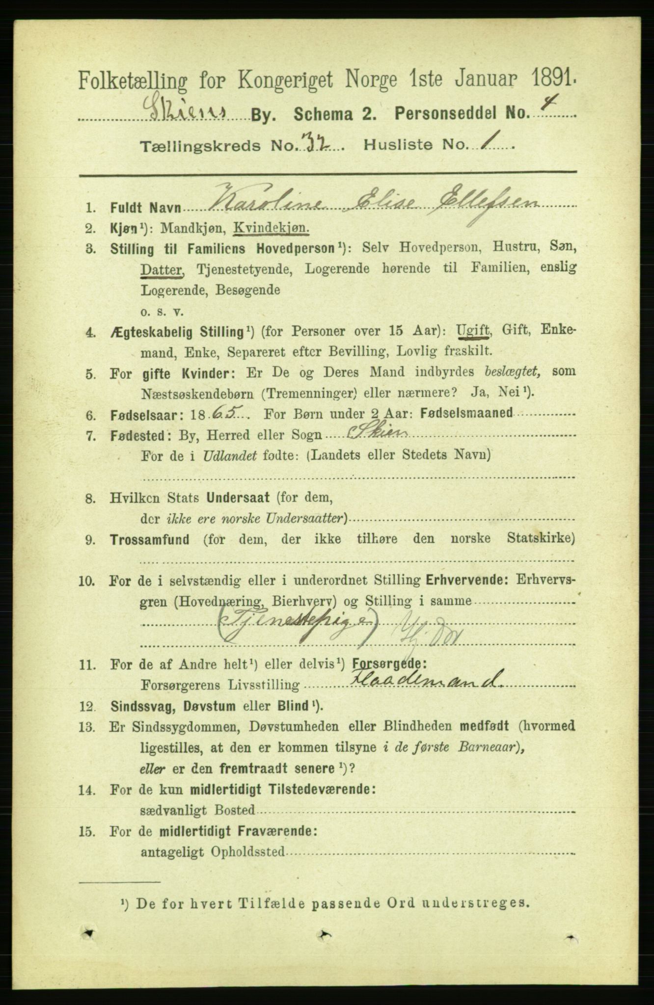 RA, 1891 census for 0806 Skien, 1891, p. 7211