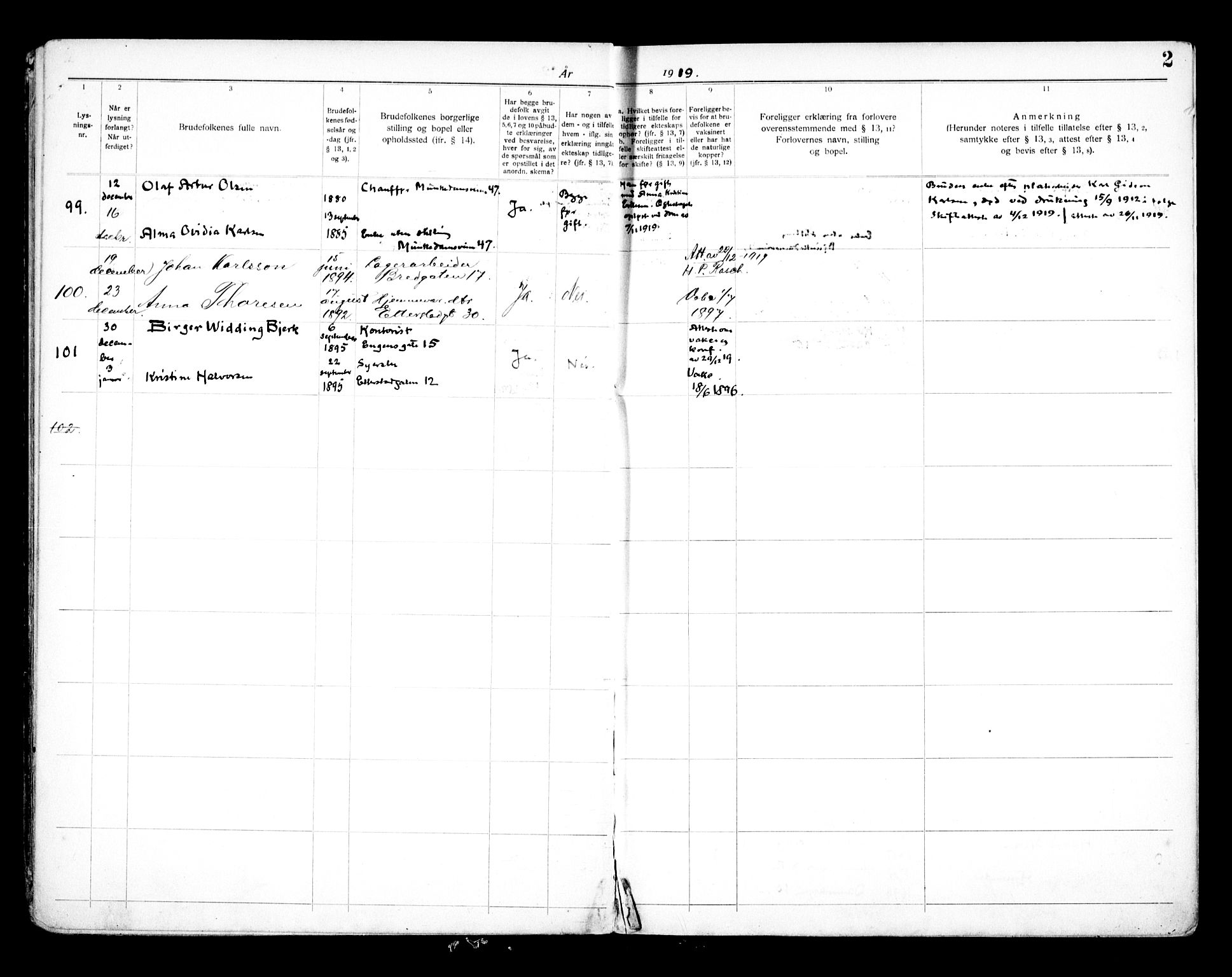 Vålerengen prestekontor Kirkebøker, AV/SAO-A-10878/H/Ha/L0003: Banns register no. 3, 1919-1932, p. 2