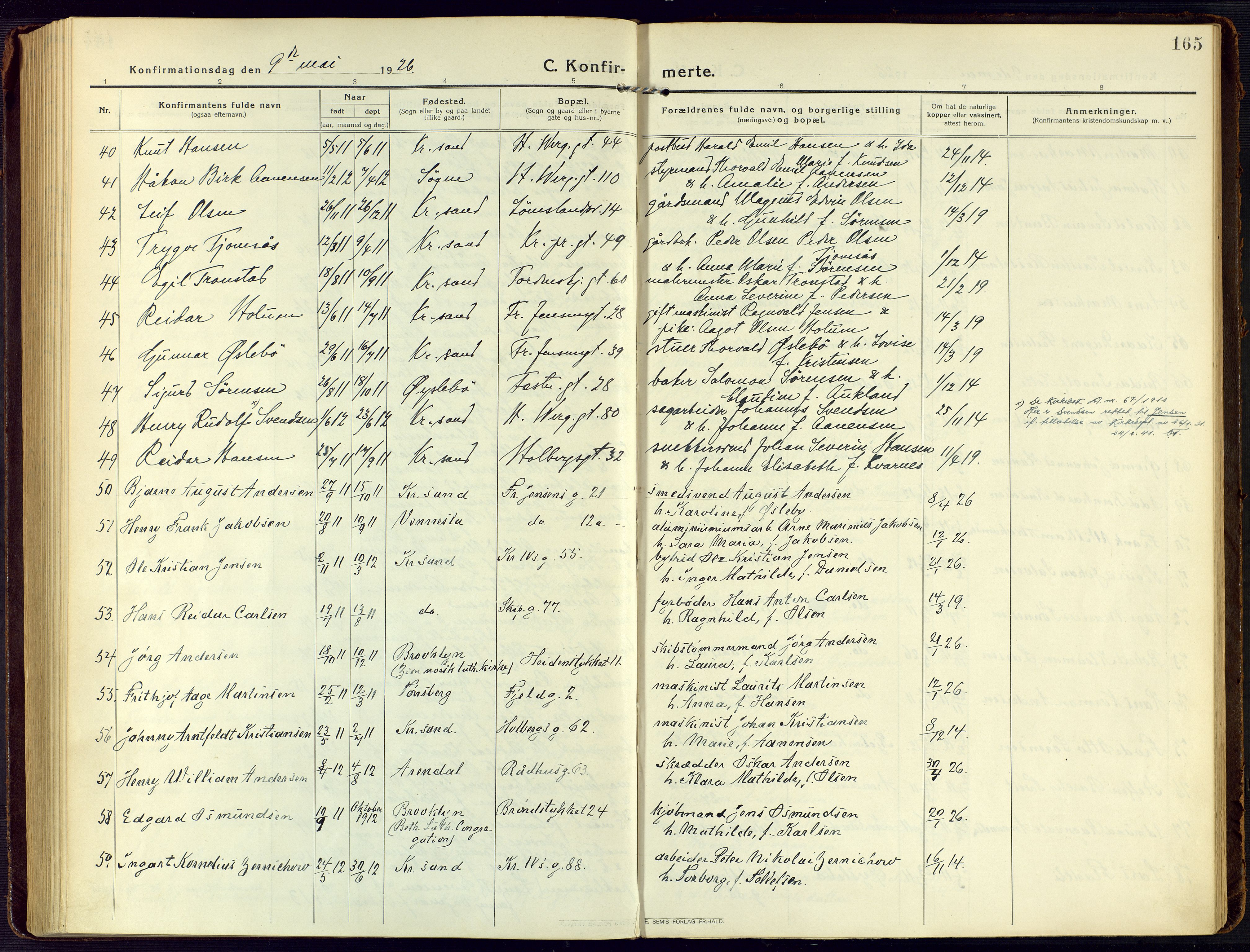 Kristiansand domprosti, SAK/1112-0006/F/Fa/L0026: Parish register (official) no. A 25, 1916-1928, p. 165