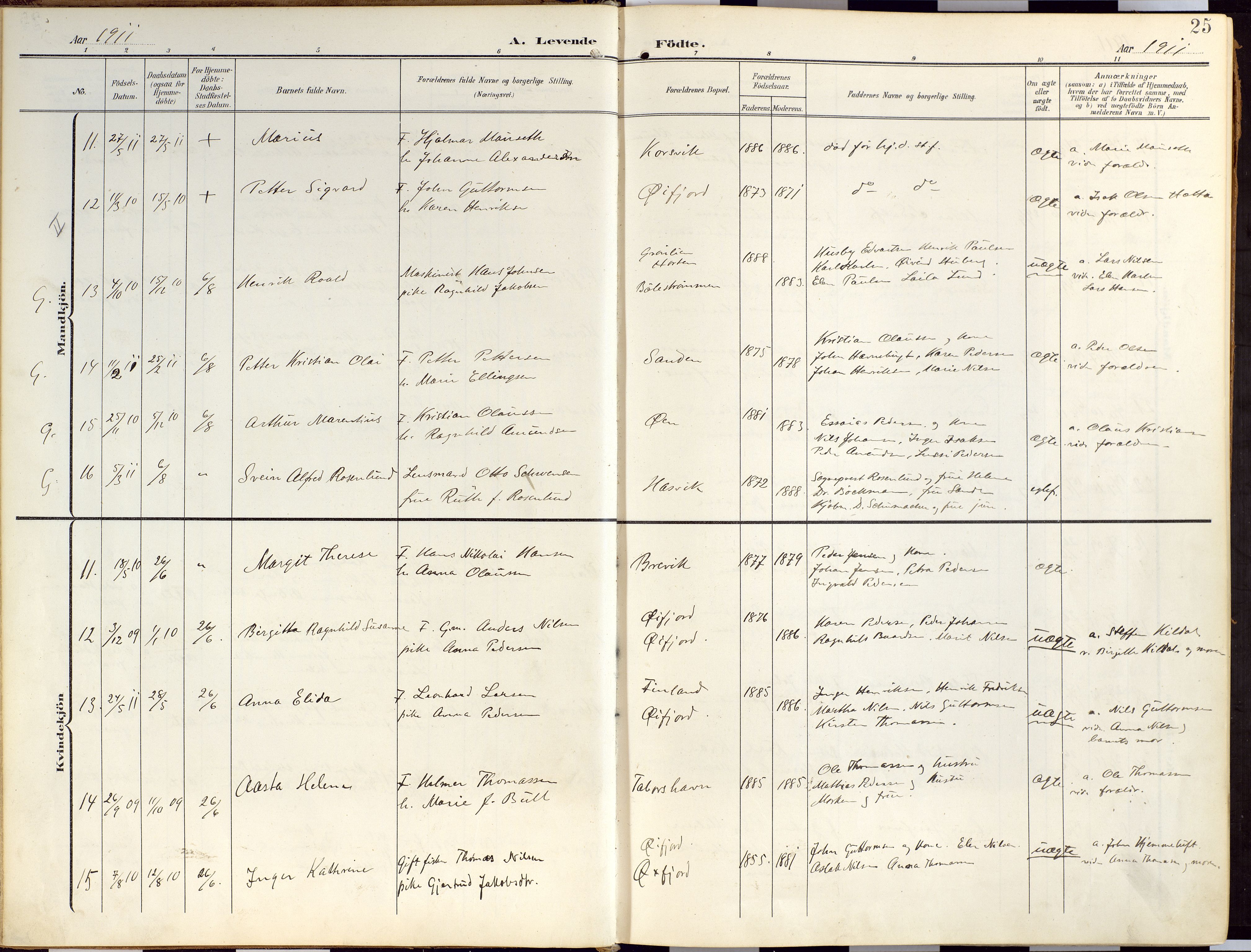 Loppa sokneprestkontor, AV/SATØ-S-1339/H/Ha/L0010kirke: Parish register (official) no. 10, 1907-1922, p. 25