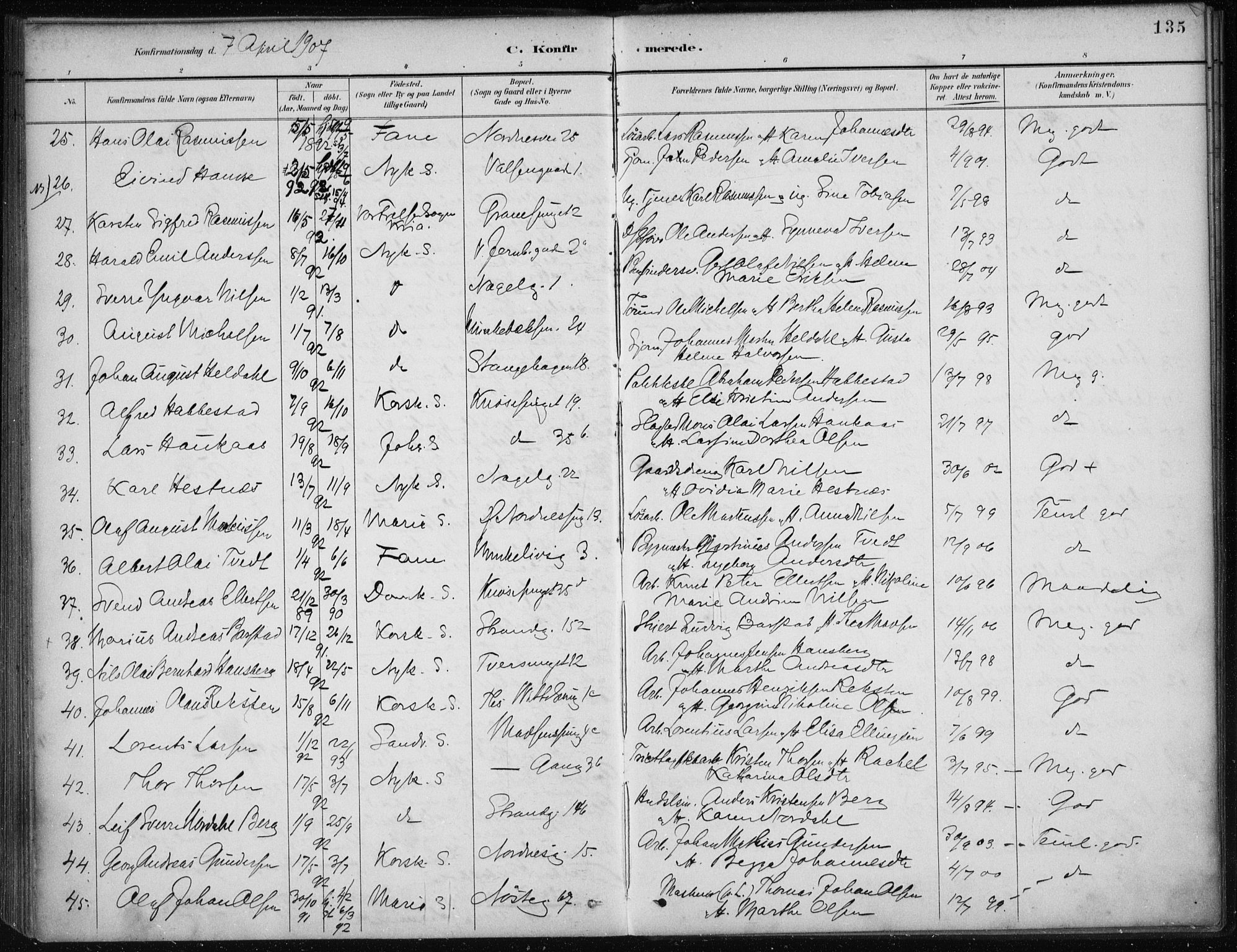 Nykirken Sokneprestembete, AV/SAB-A-77101/H/Haa/L0027: Parish register (official) no. C 6, 1886-1913, p. 135