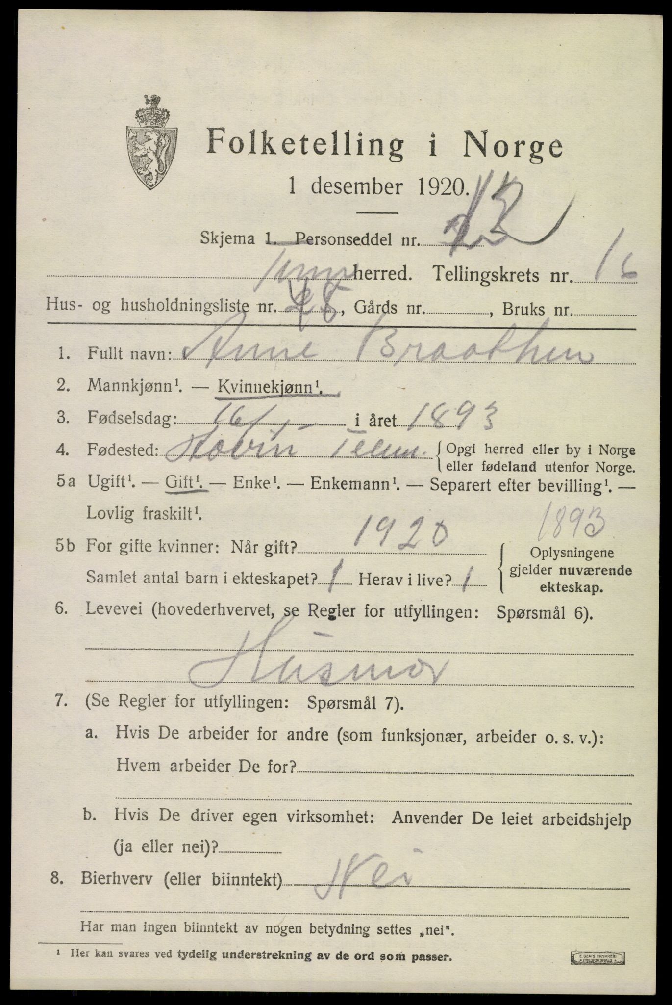 SAKO, 1920 census for Tinn, 1920, p. 17716
