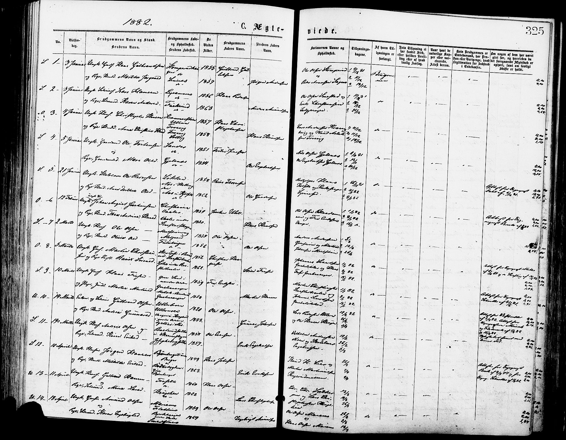 Sør-Odal prestekontor, SAH/PREST-030/H/Ha/Haa/L0005: Parish register (official) no. 5, 1876-1885, p. 325