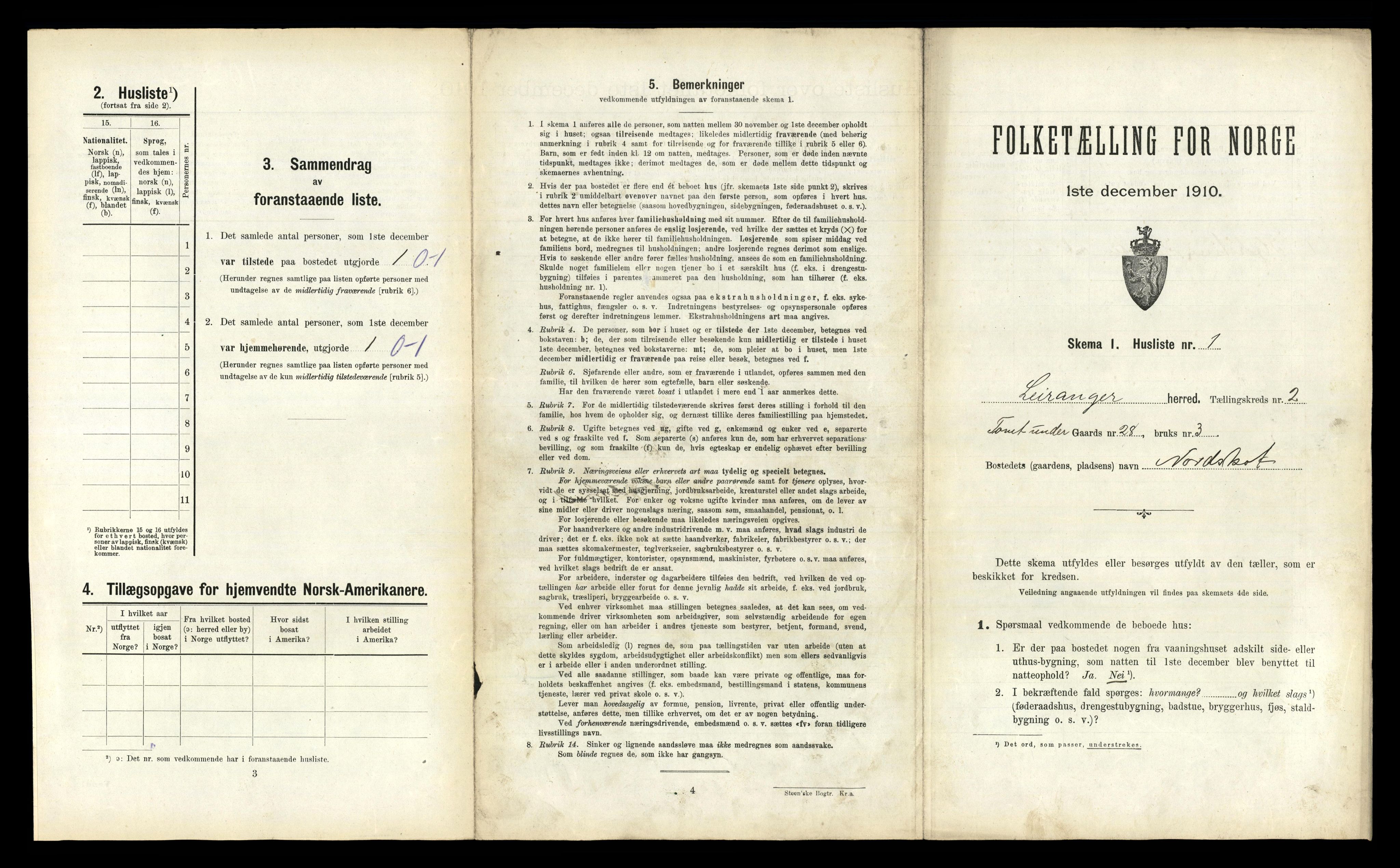 RA, 1910 census for Leiranger, 1910, p. 193