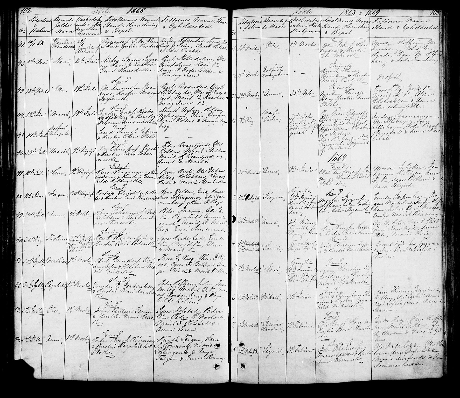 Lesja prestekontor, SAH/PREST-068/H/Ha/Hab/L0005: Parish register (copy) no. 5, 1850-1894, p. 102-103