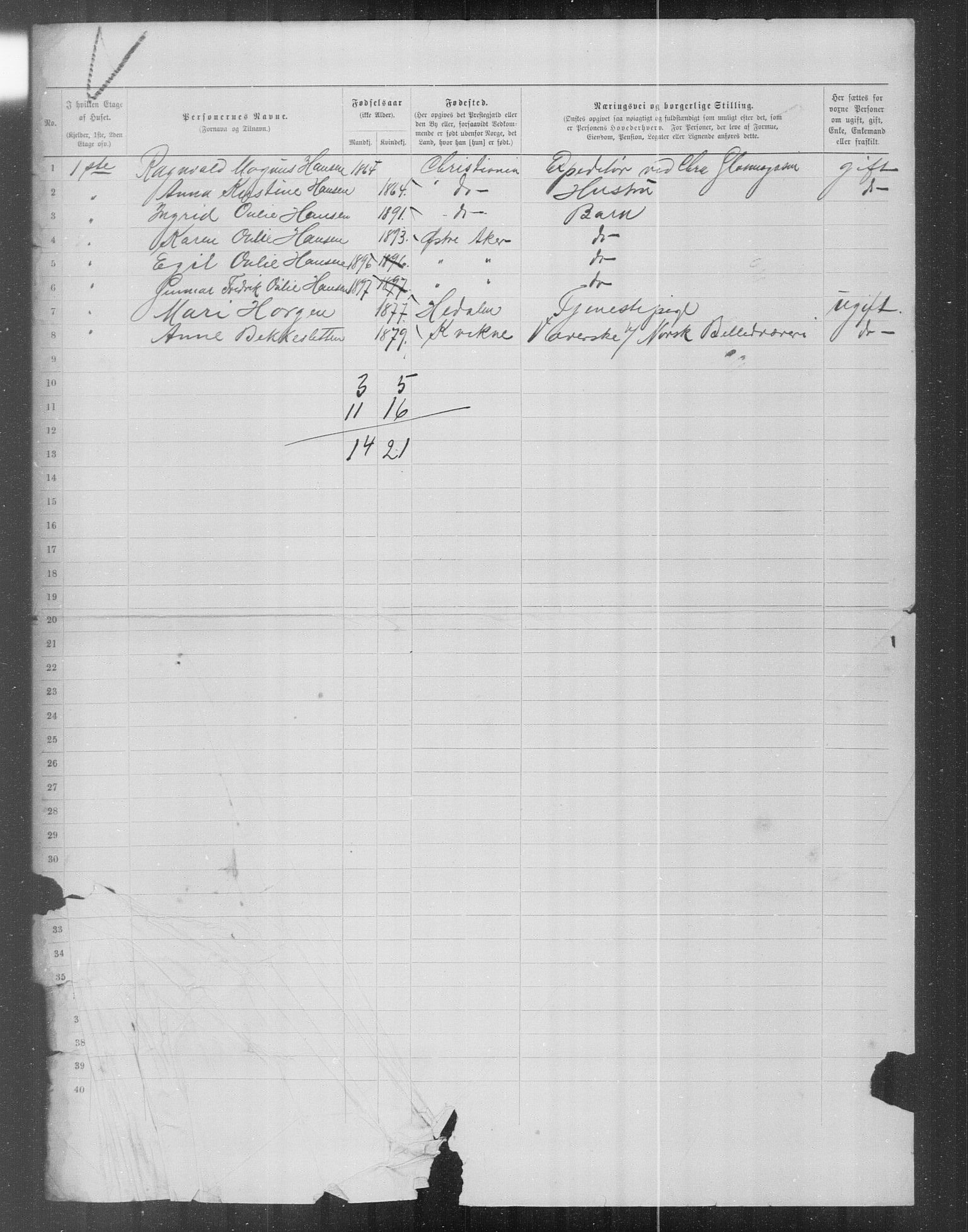 OBA, Municipal Census 1899 for Kristiania, 1899, p. 16112