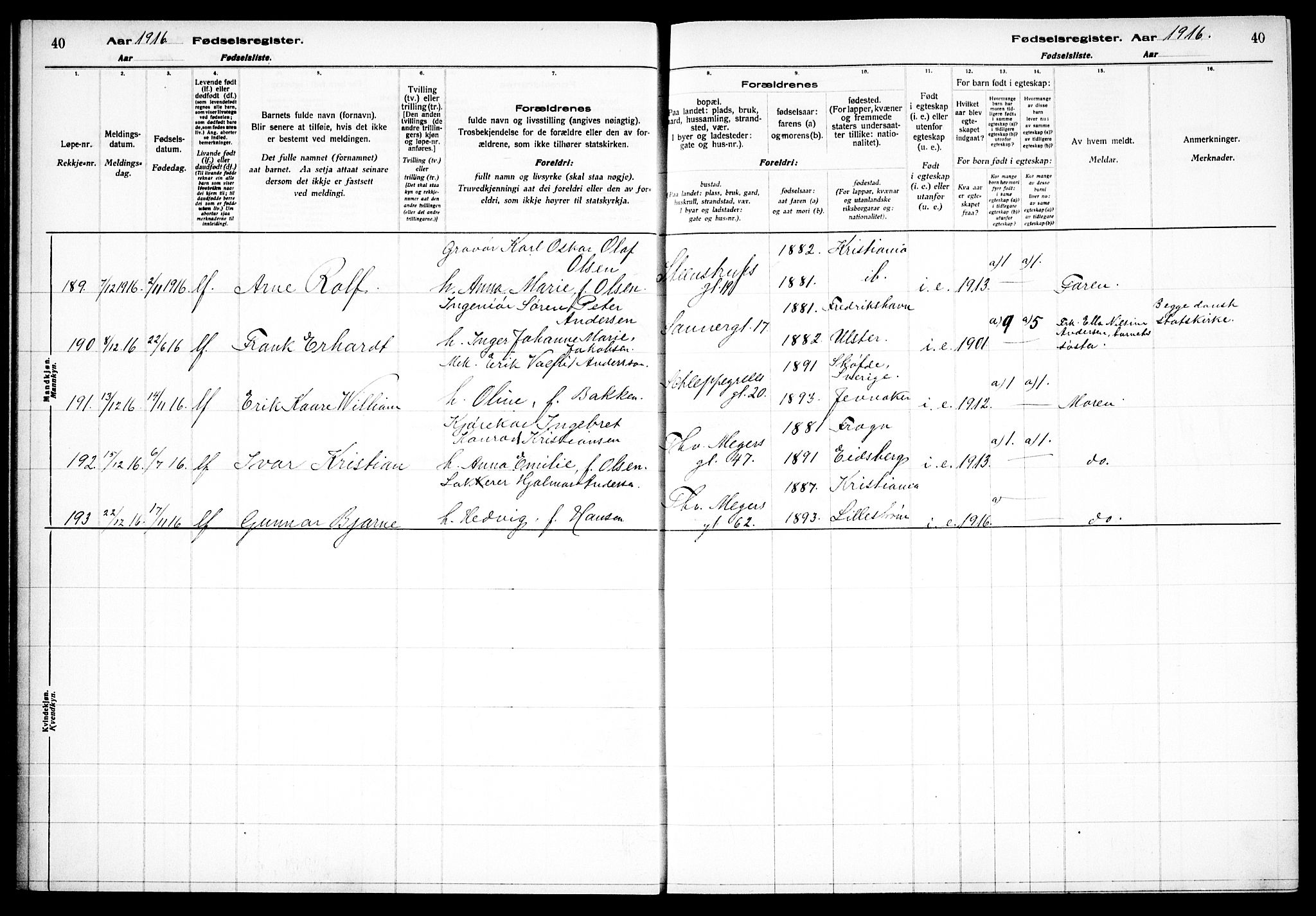Paulus prestekontor Kirkebøker, SAO/A-10871/J/Ja/L0001: Birth register no. 1, 1916-1923, p. 40