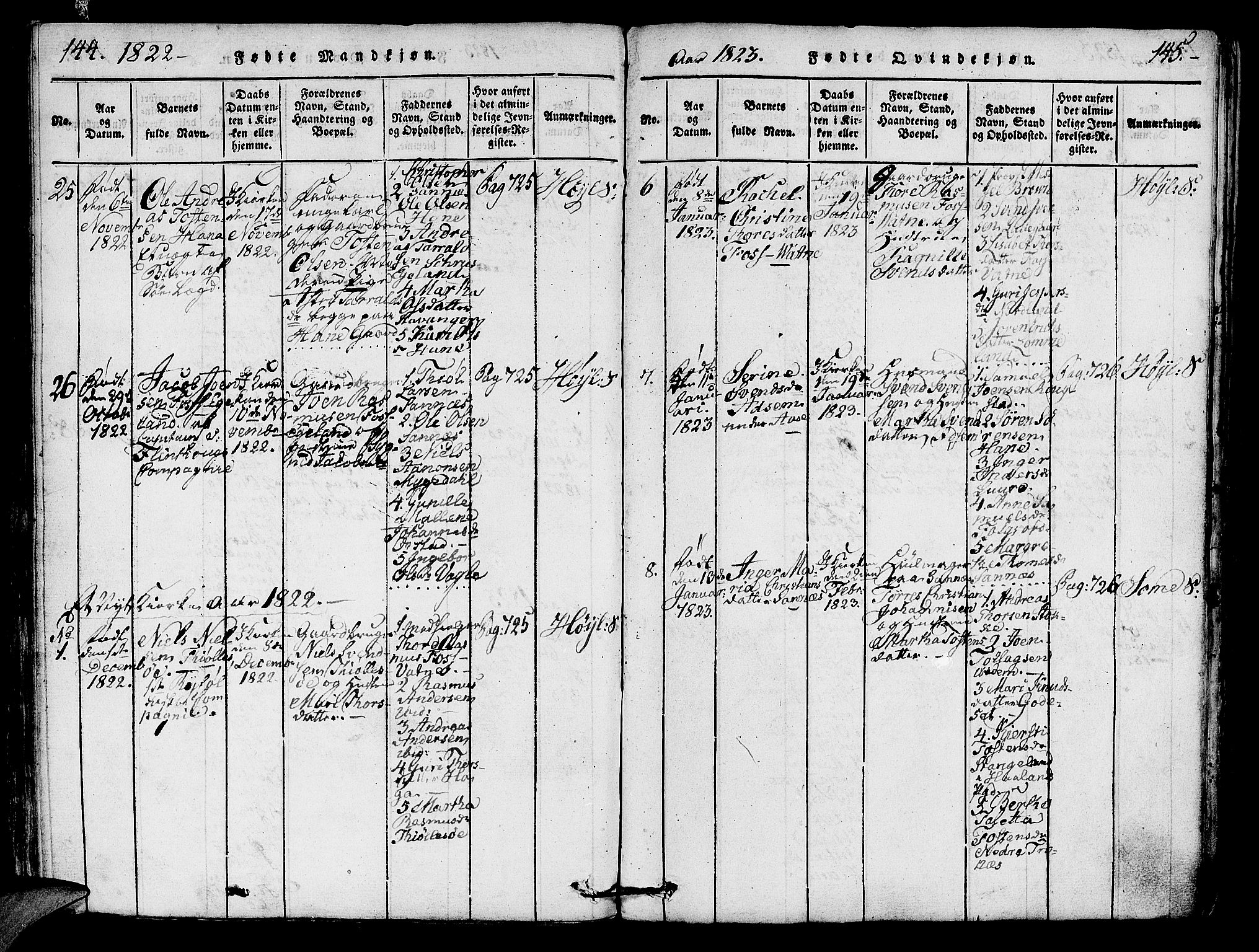 Høyland sokneprestkontor, AV/SAST-A-101799/001/30BA/L0006: Parish register (official) no. A 6, 1815-1825, p. 144-145