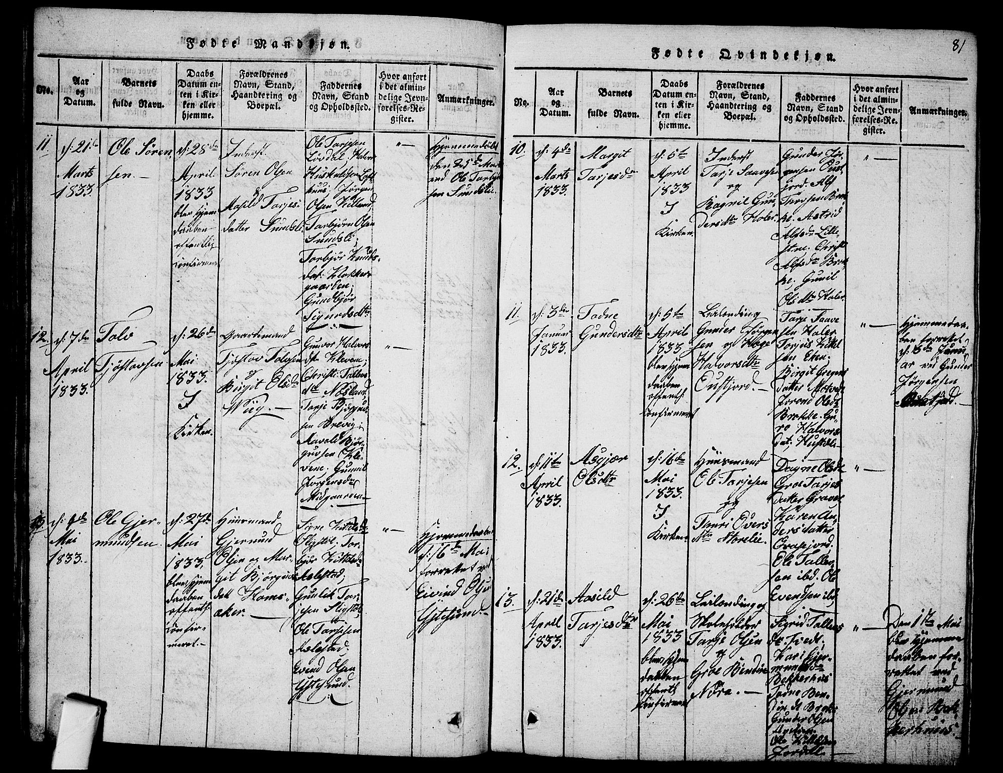 Fyresdal kirkebøker, AV/SAKO-A-263/G/Ga/L0001: Parish register (copy) no. I 1, 1816-1840, p. 81