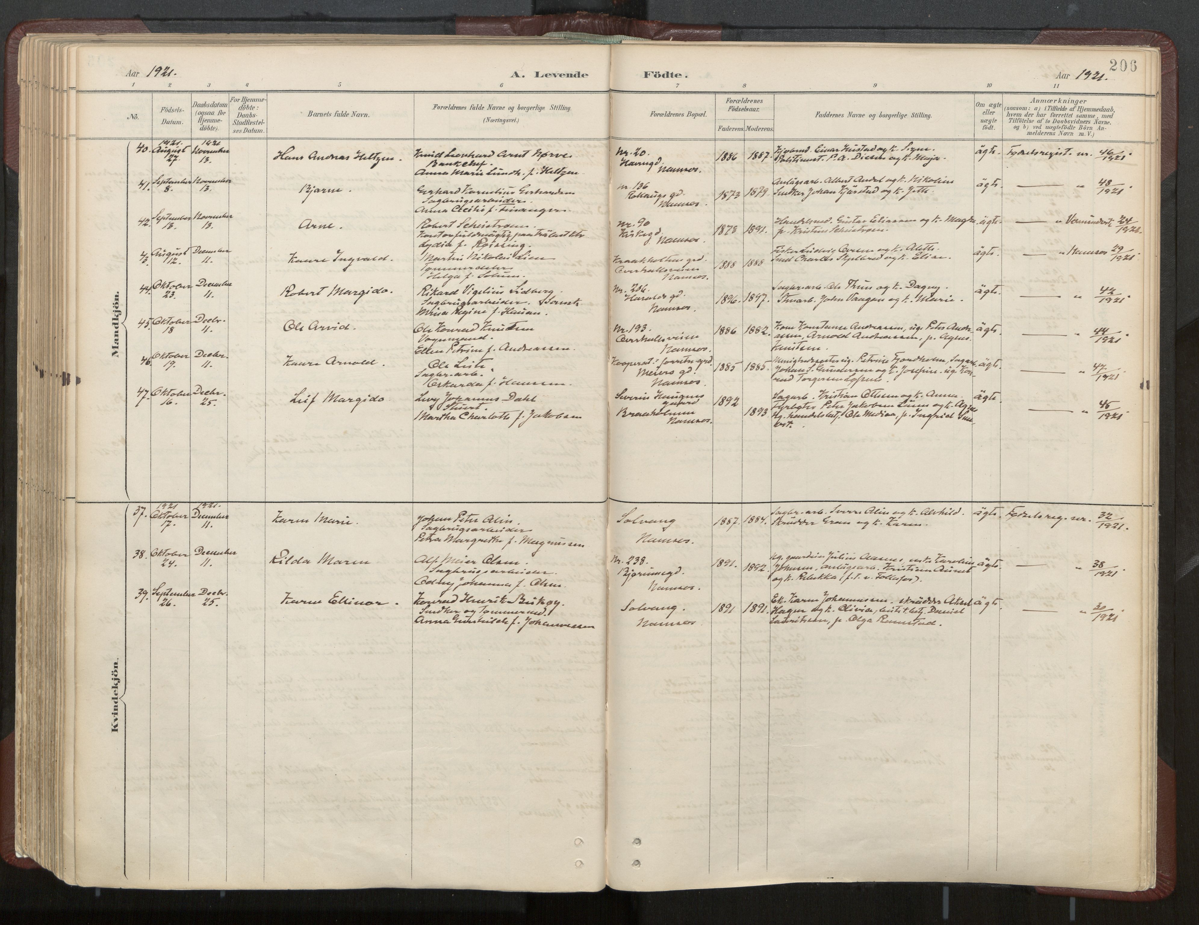 Ministerialprotokoller, klokkerbøker og fødselsregistre - Nord-Trøndelag, AV/SAT-A-1458/768/L0574: Parish register (official) no. 768A08, 1887-1927, p. 206