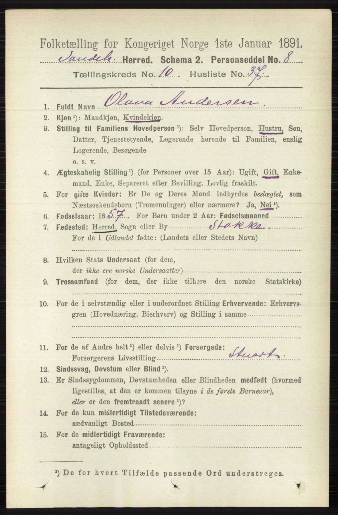 RA, 1891 census for 0724 Sandeherred, 1891, p. 6441