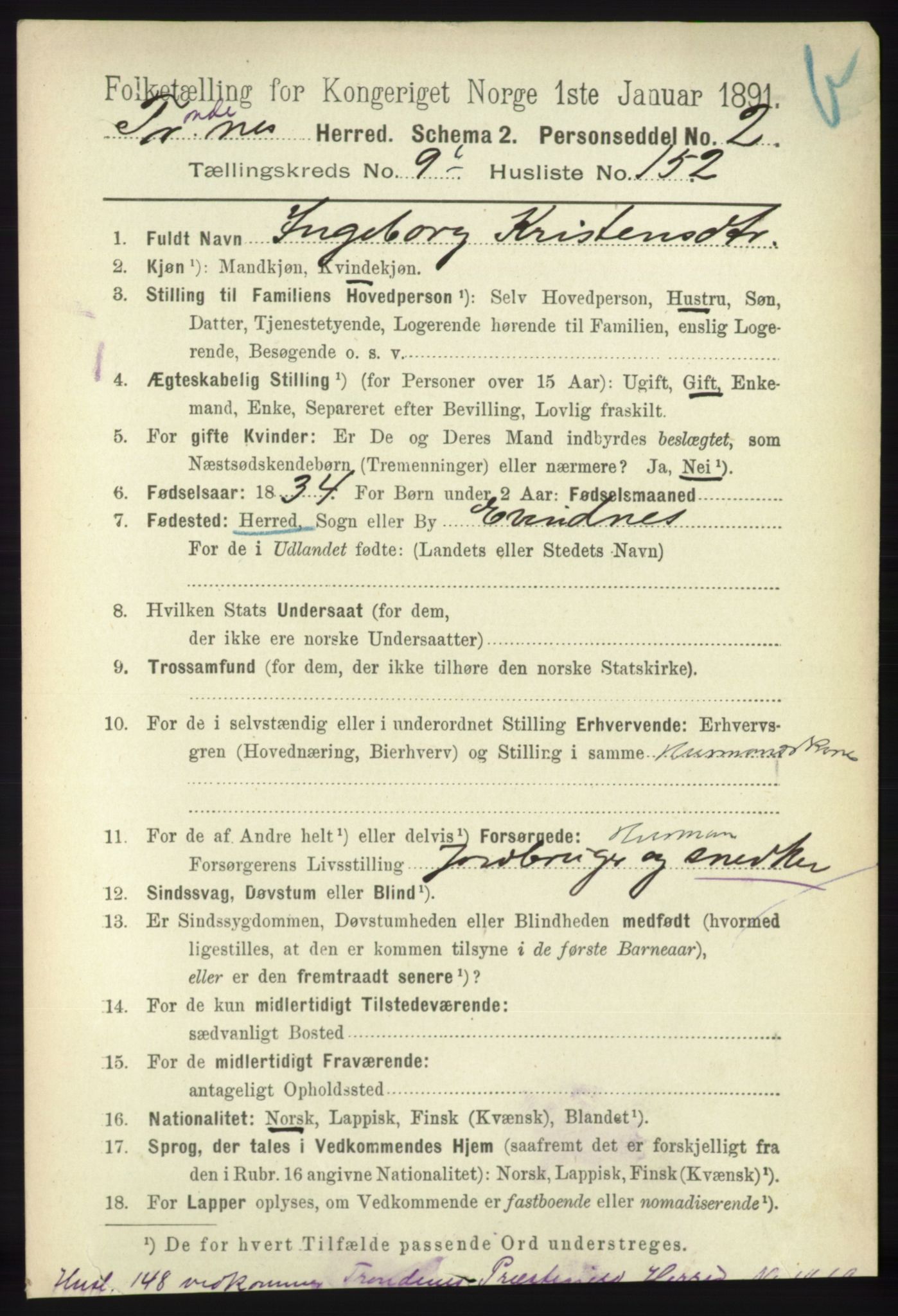 RA, 1891 census for 1914 Trondenes, 1891, p. 7428