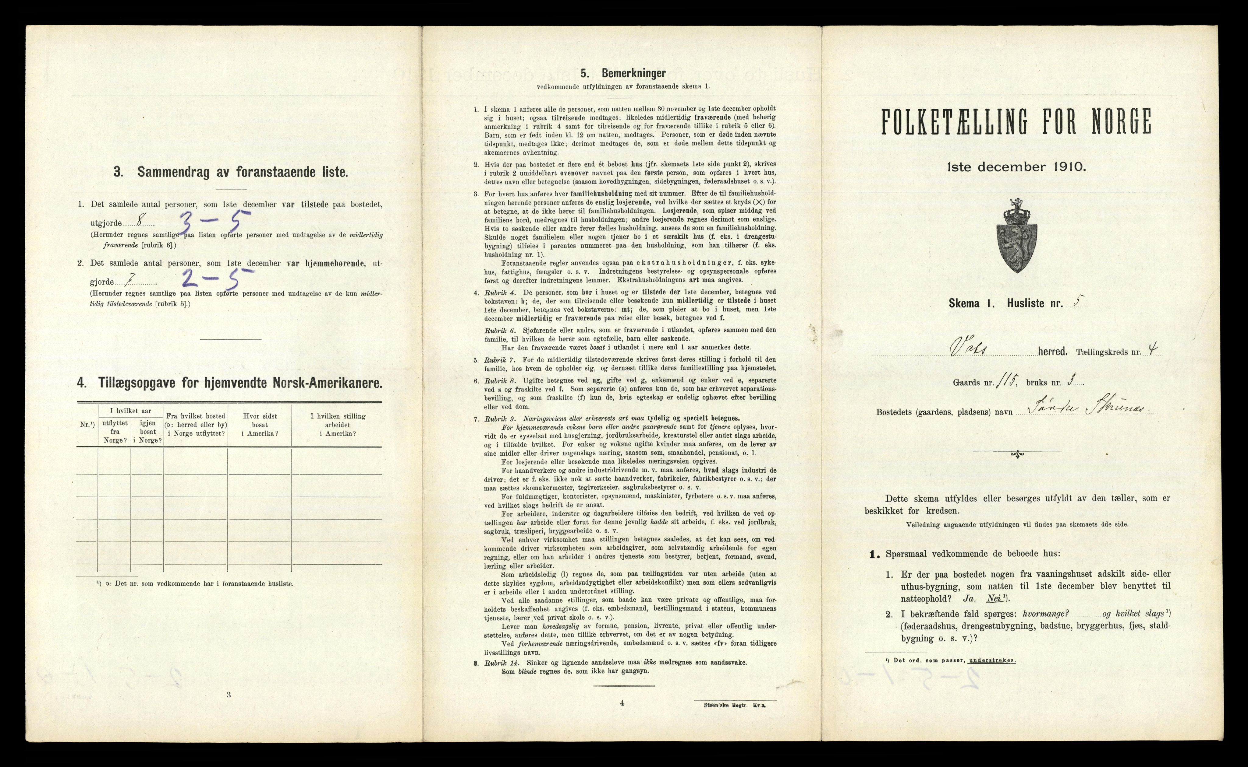 RA, 1910 census for Vats, 1910, p. 226