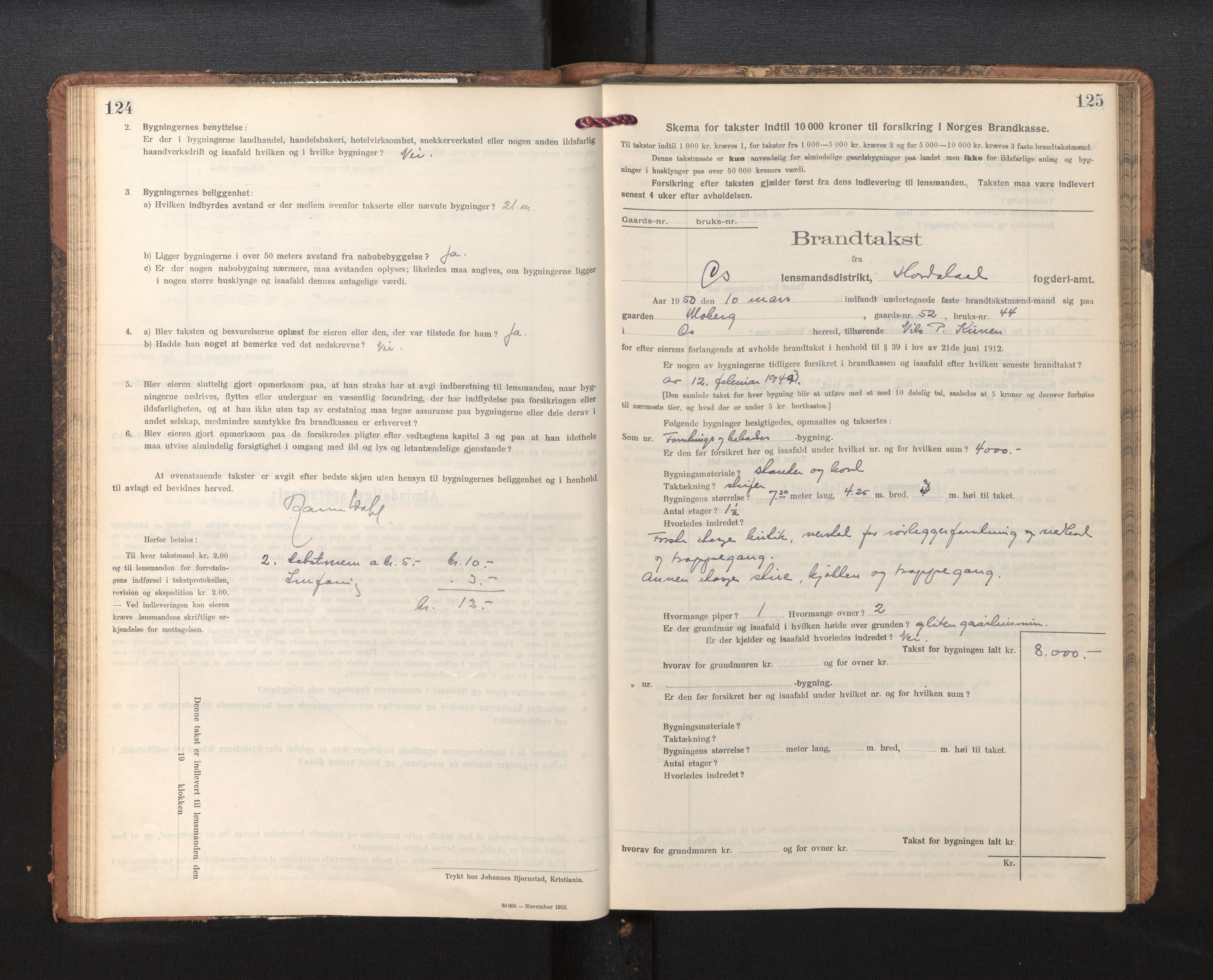 Lensmannen i Os, SAB/A-34101/0012/L0009: Branntakstprotokoll, skjematakst, 1915-1955, p. 124-125