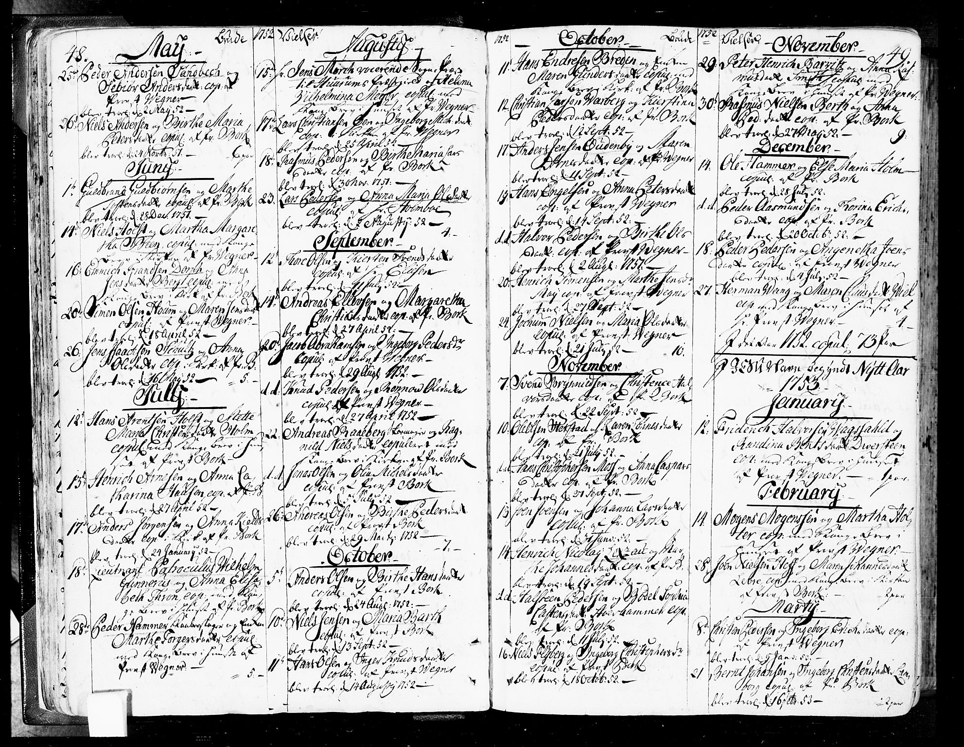 Oslo domkirke Kirkebøker, SAO/A-10752/F/Fa/L0004: Parish register (official) no. 4, 1743-1786, p. 48-49