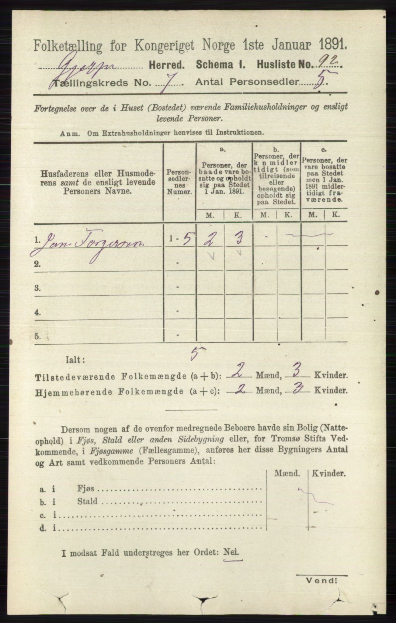 RA, 1891 census for 0812 Gjerpen, 1891, p. 3400