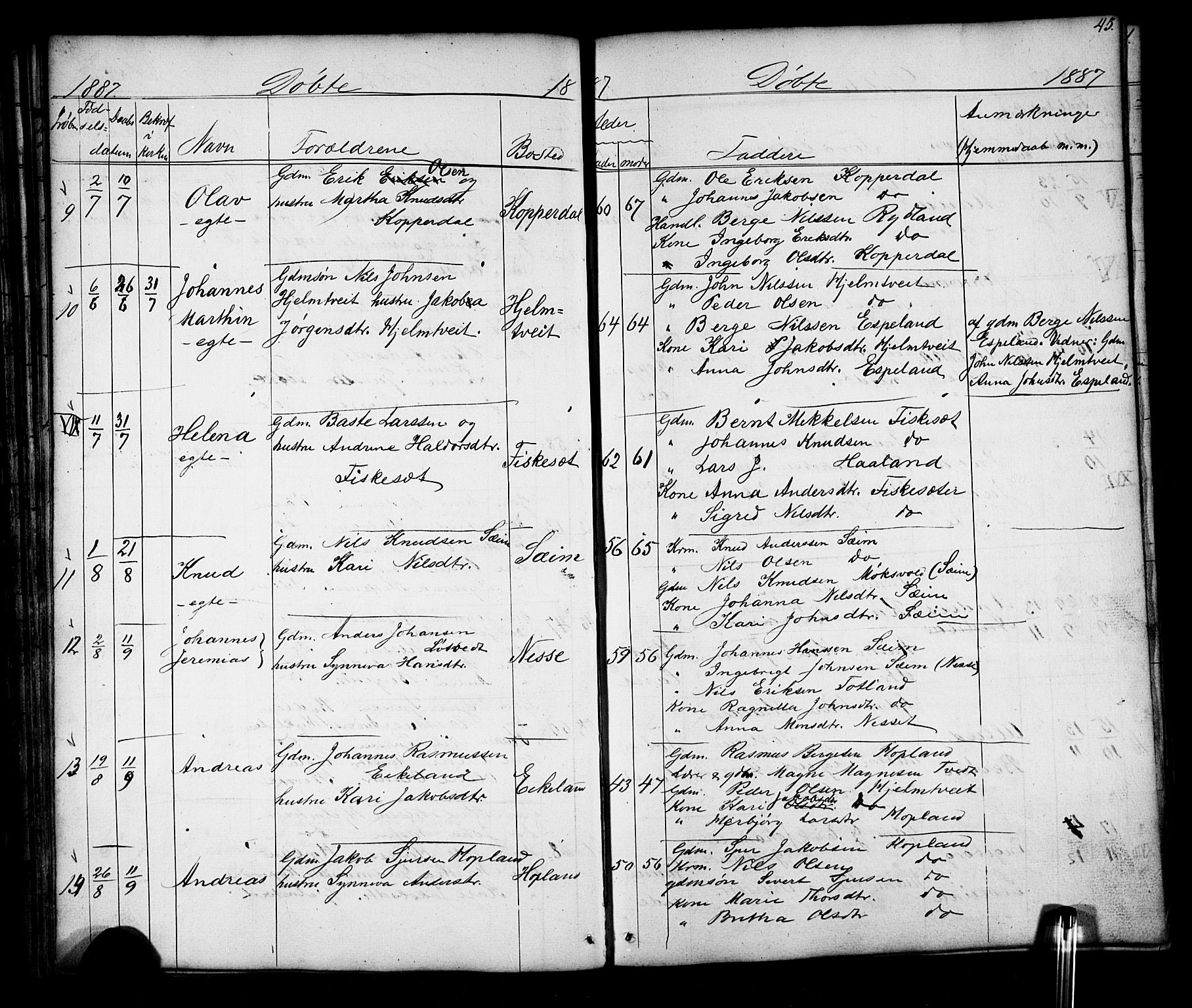 Alversund Sokneprestembete, AV/SAB-A-73901/H/Ha/Hab: Parish register (copy) no. D 2, 1851-1889, p. 45