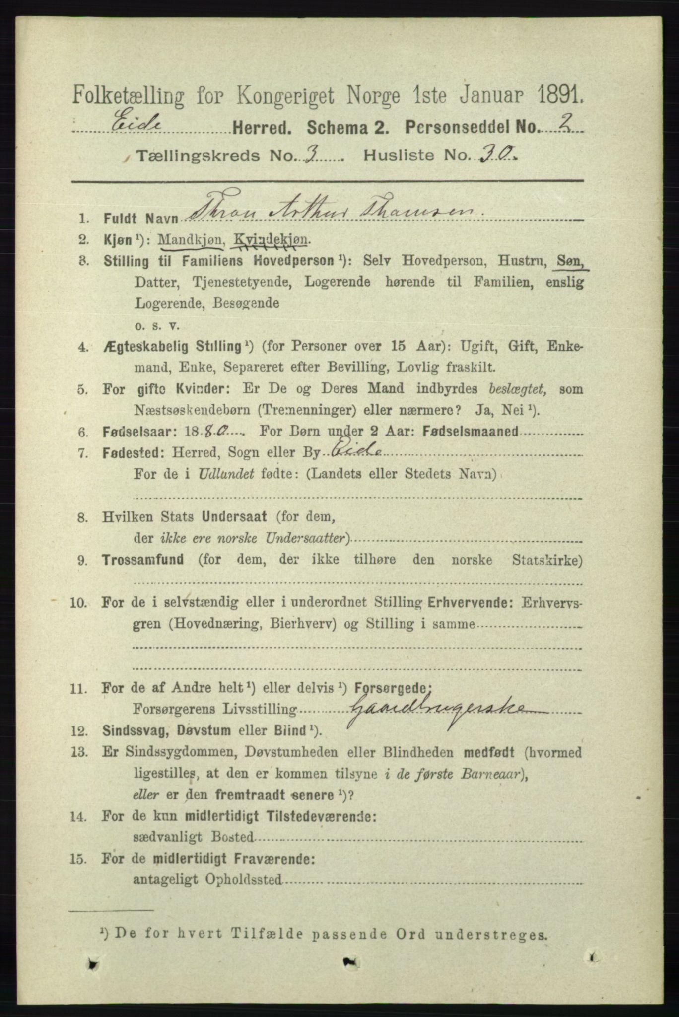 RA, 1891 census for 0925 Eide, 1891, p. 880