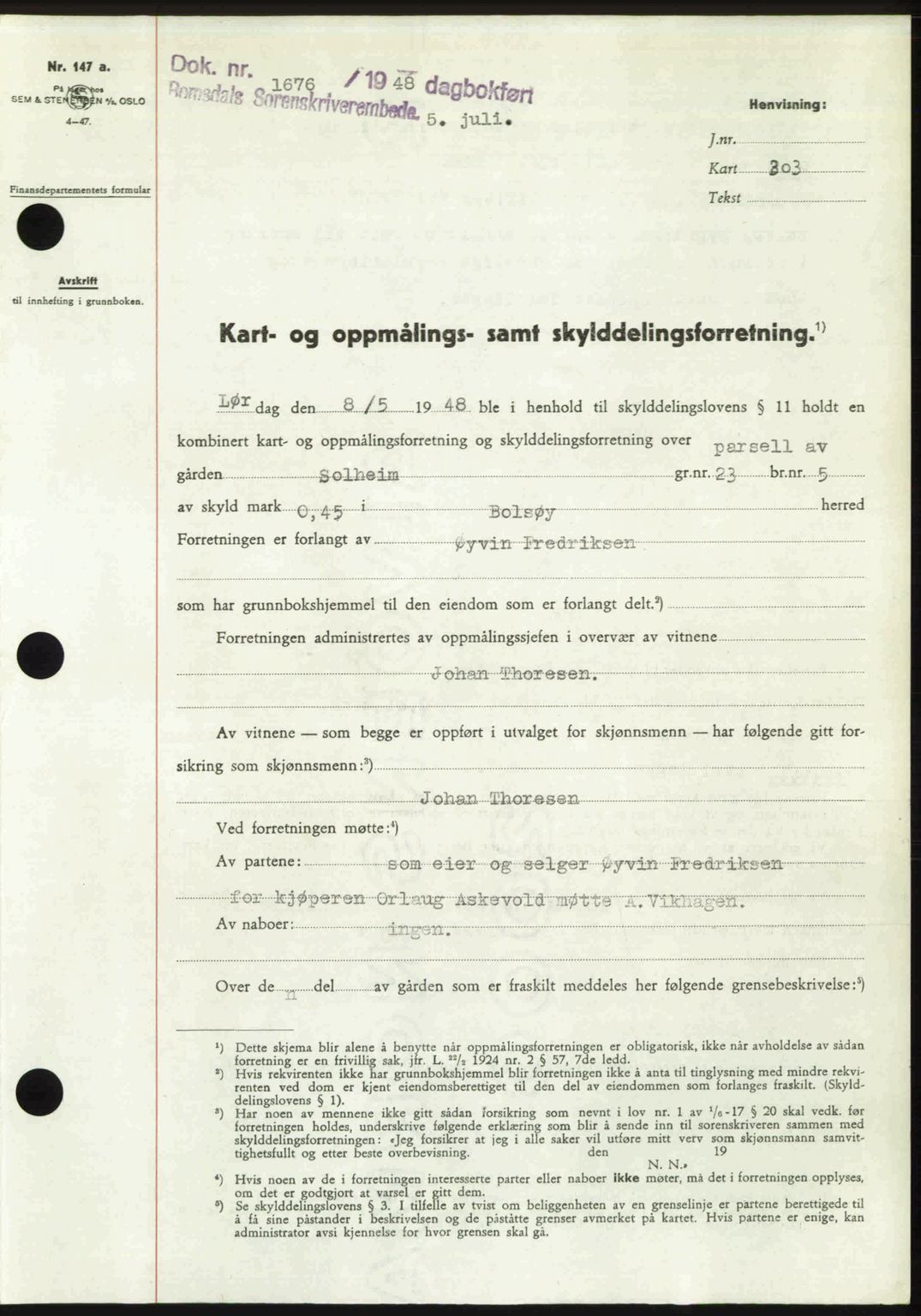 Romsdal sorenskriveri, AV/SAT-A-4149/1/2/2C: Mortgage book no. A26, 1948-1948, Diary no: : 1676/1948