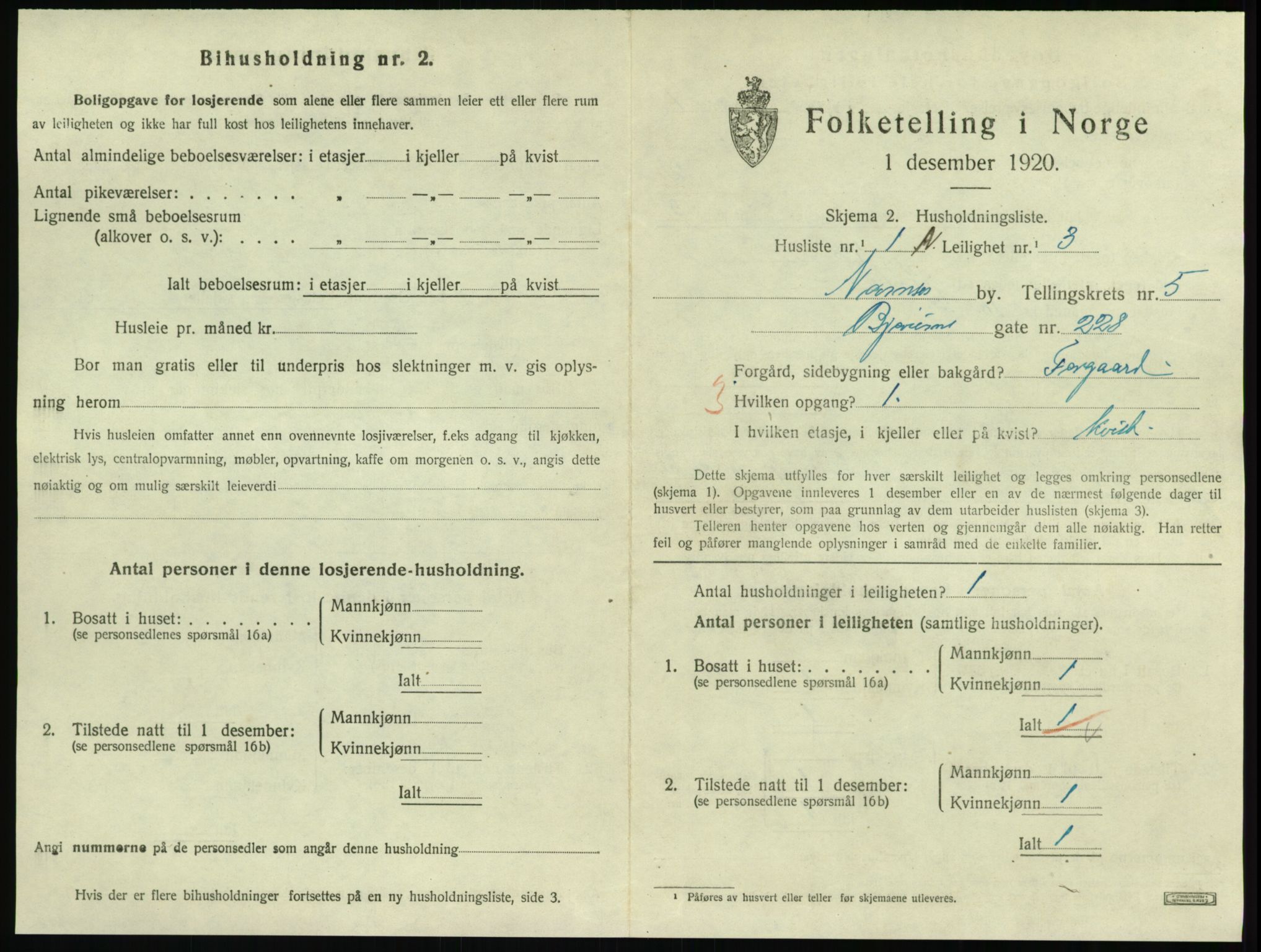 SAT, 1920 census for Namsos, 1920, p. 1599