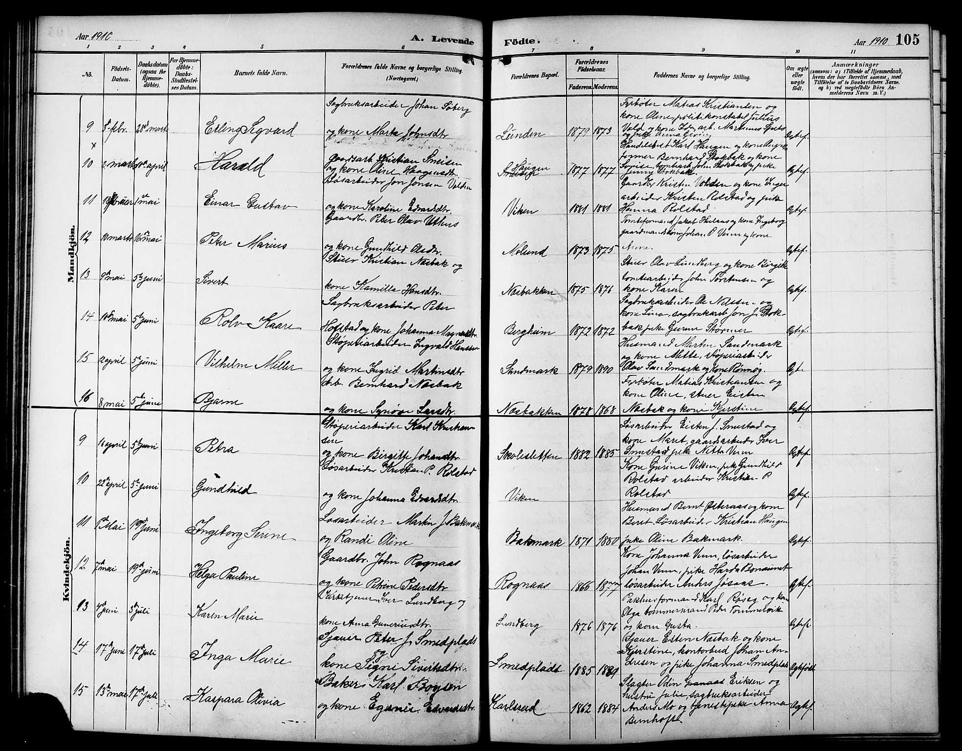 Ministerialprotokoller, klokkerbøker og fødselsregistre - Sør-Trøndelag, AV/SAT-A-1456/617/L0431: Parish register (copy) no. 617C01, 1889-1910, p. 105