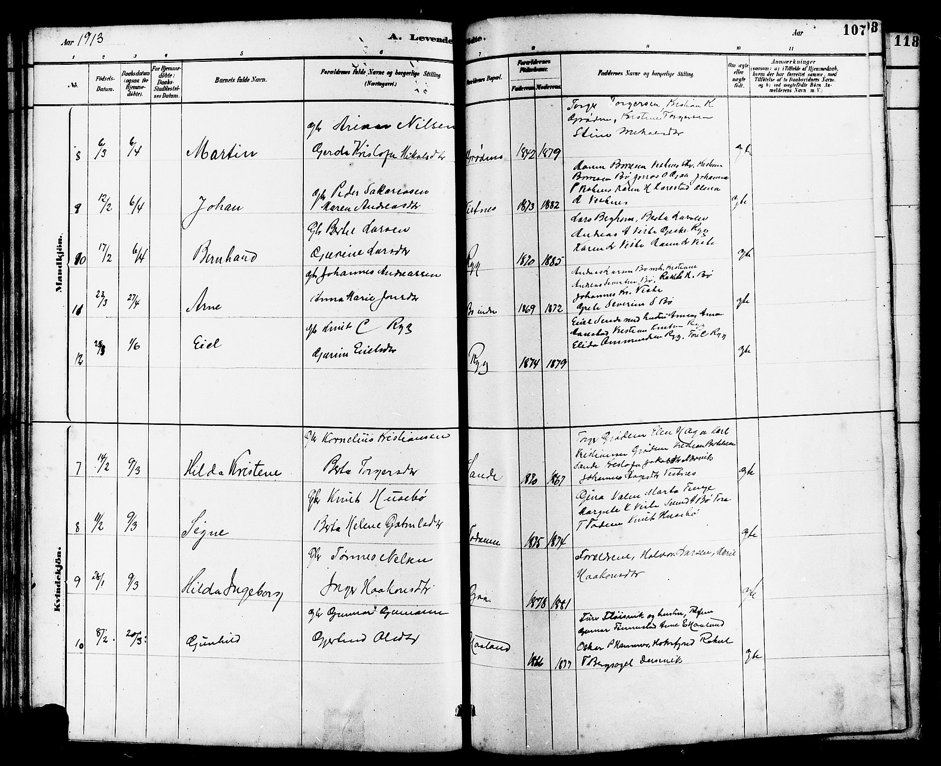 Hetland sokneprestkontor, SAST/A-101826/30/30BB/L0006: Parish register (copy) no. B 6, 1878-1921, p. 107