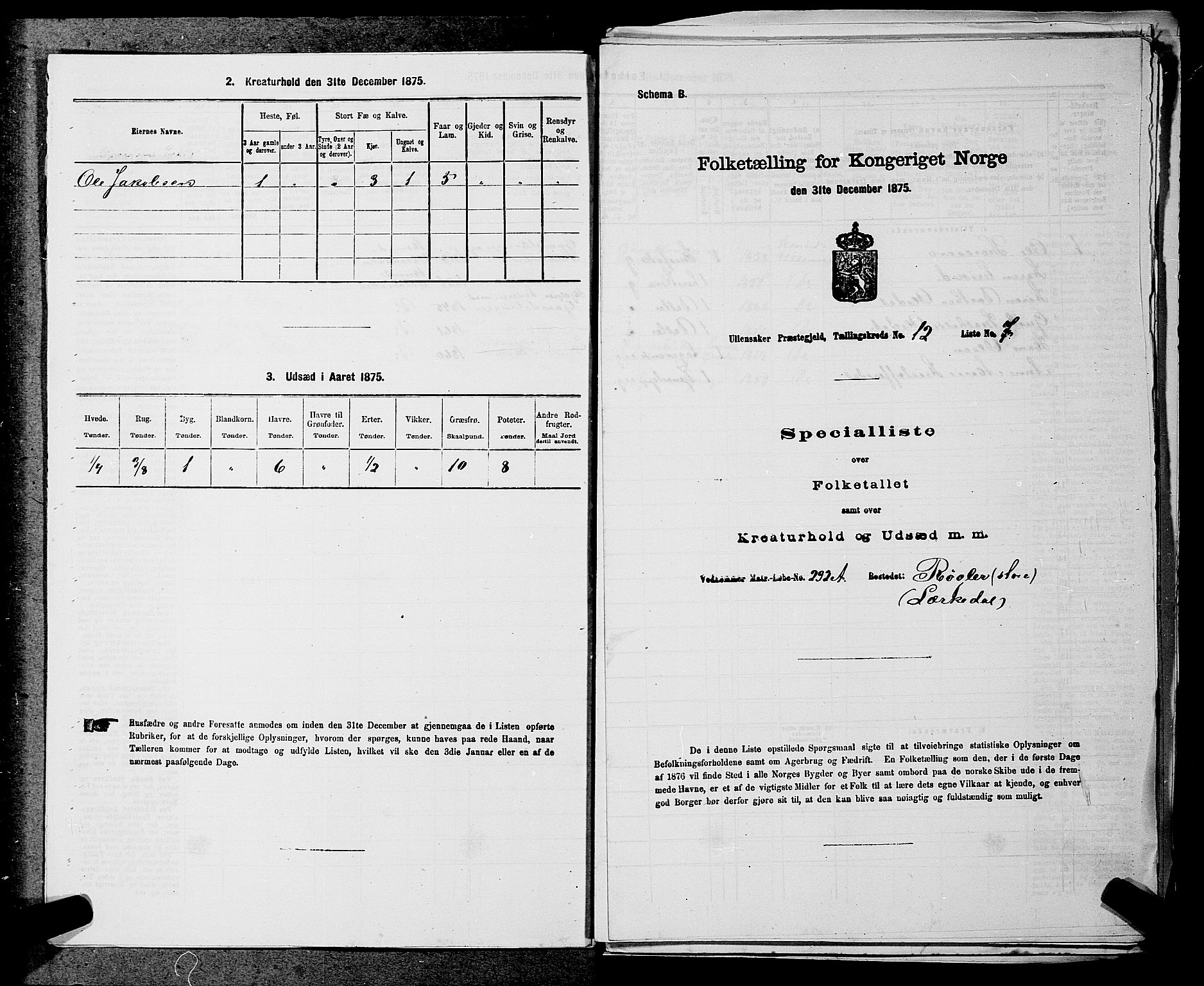 RA, 1875 census for 0235P Ullensaker, 1875, p. 1727