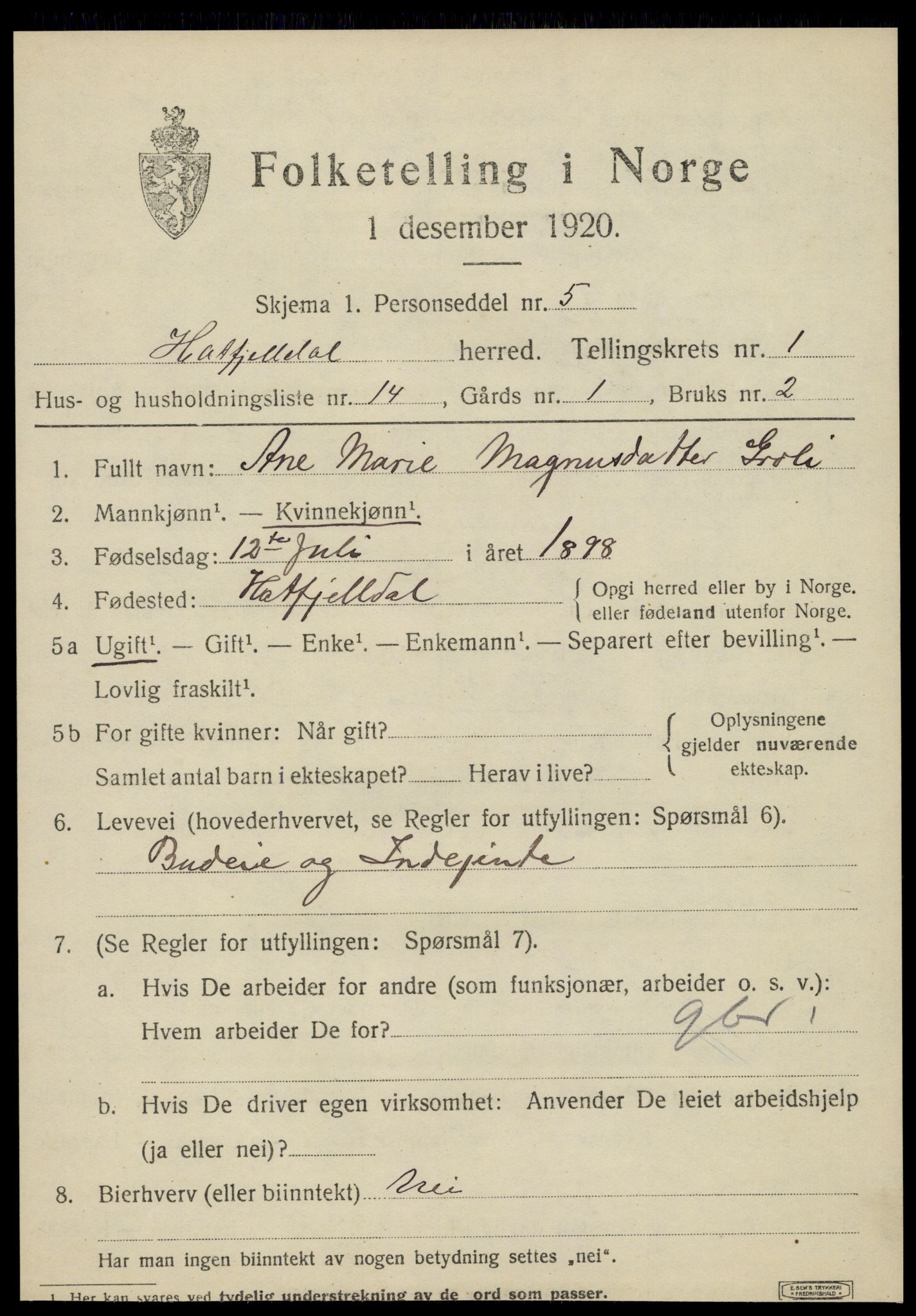 SAT, 1920 census for Hattfjelldal, 1920, p. 532