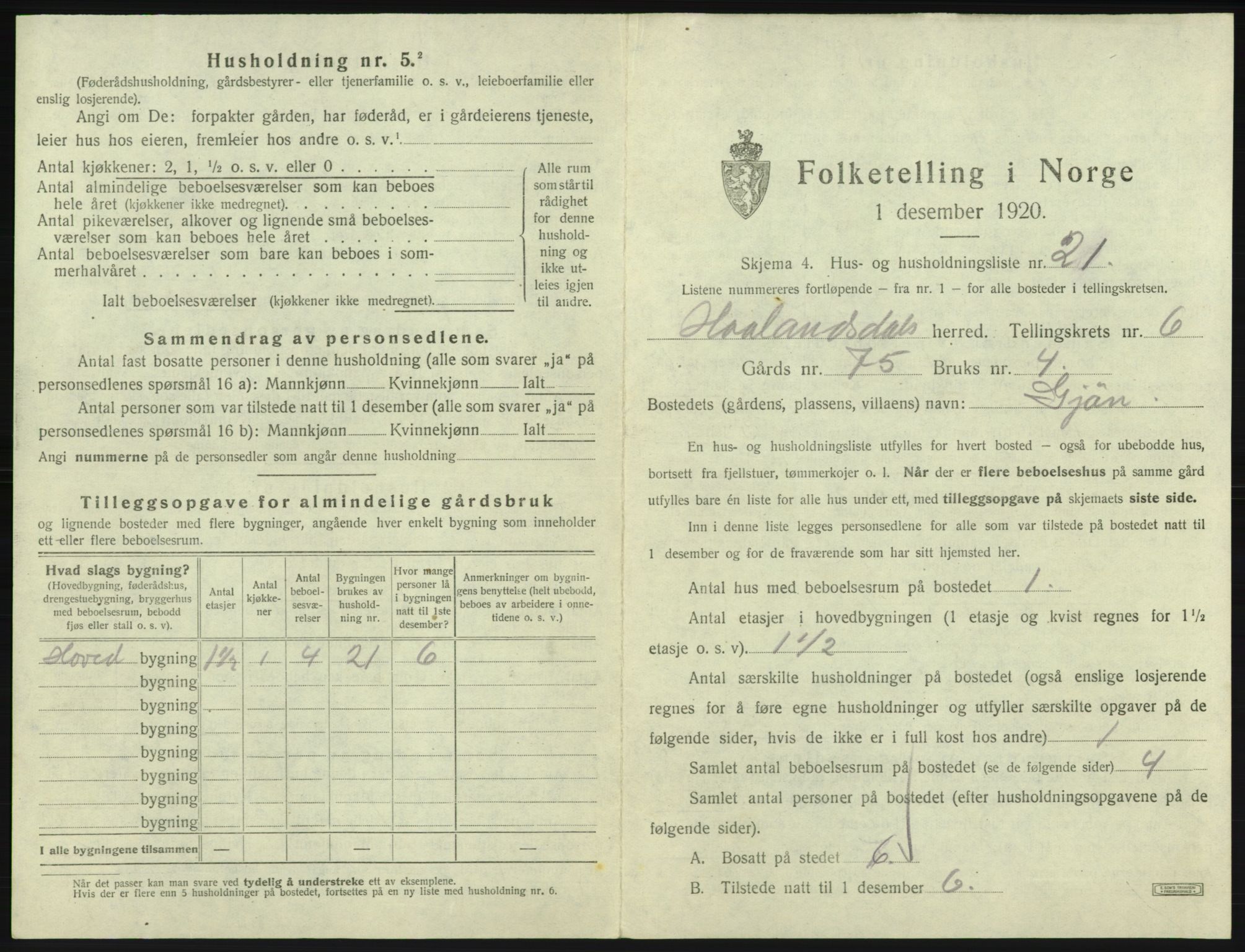 SAB, 1920 census for Hålandsdal, 1920, p. 230