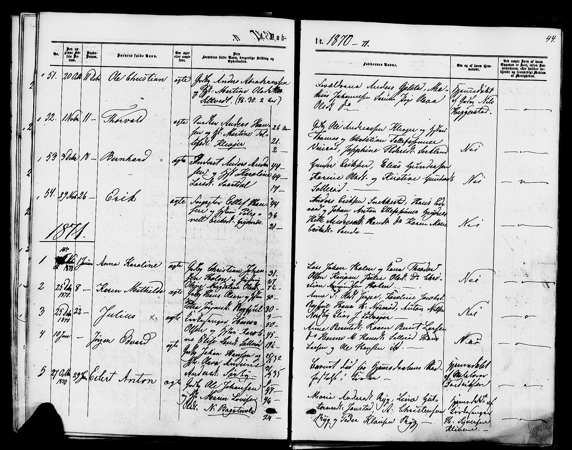 Våle kirkebøker, SAKO/A-334/F/Fa/L0010: Parish register (official) no. I 10, 1861-1877, p. 44