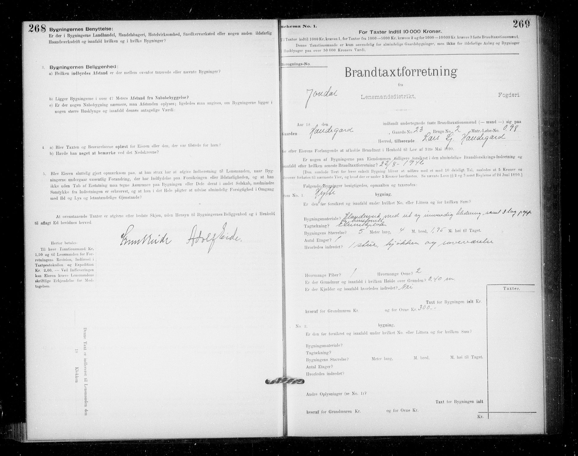 Lensmannen i Jondal, AV/SAB-A-33101/0012/L0005: Branntakstprotokoll, skjematakst, 1894-1951, p. 268-269