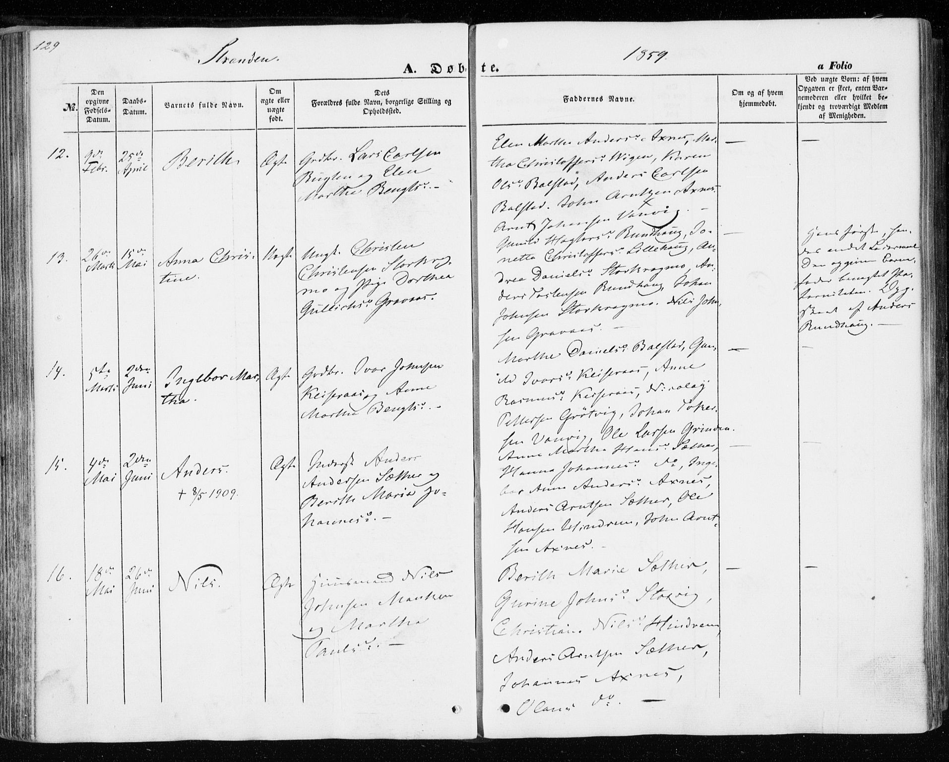 Ministerialprotokoller, klokkerbøker og fødselsregistre - Nord-Trøndelag, SAT/A-1458/701/L0008: Parish register (official) no. 701A08 /2, 1854-1863, p. 129