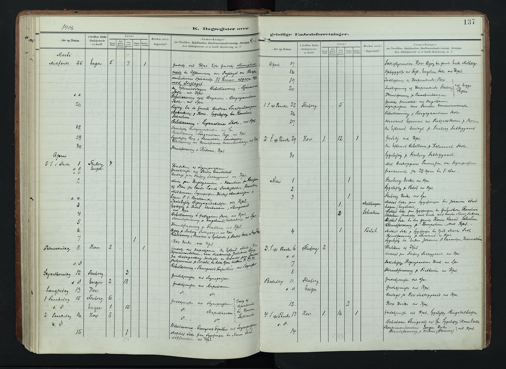 Søndre Land prestekontor, AV/SAH-PREST-122/K/L0005: Parish register (official) no. 5, 1905-1914, p. 137