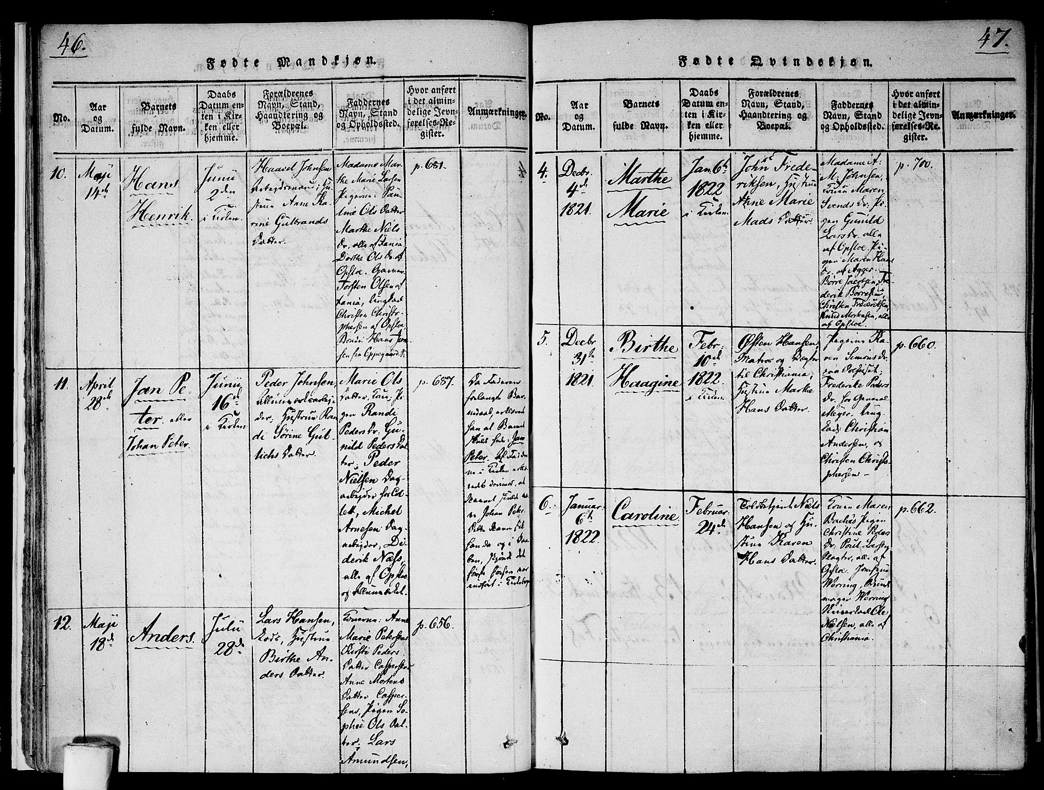 Gamlebyen prestekontor Kirkebøker, AV/SAO-A-10884/F/Fa/L0002: Parish register (official) no. 2, 1817-1829, p. 46-47