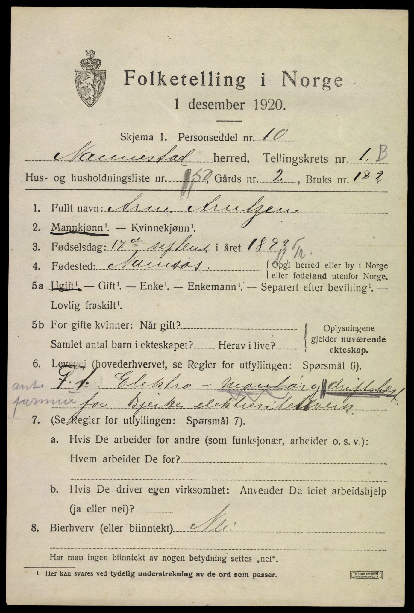 SAO, 1920 census for Nannestad, 1920, p. 2477