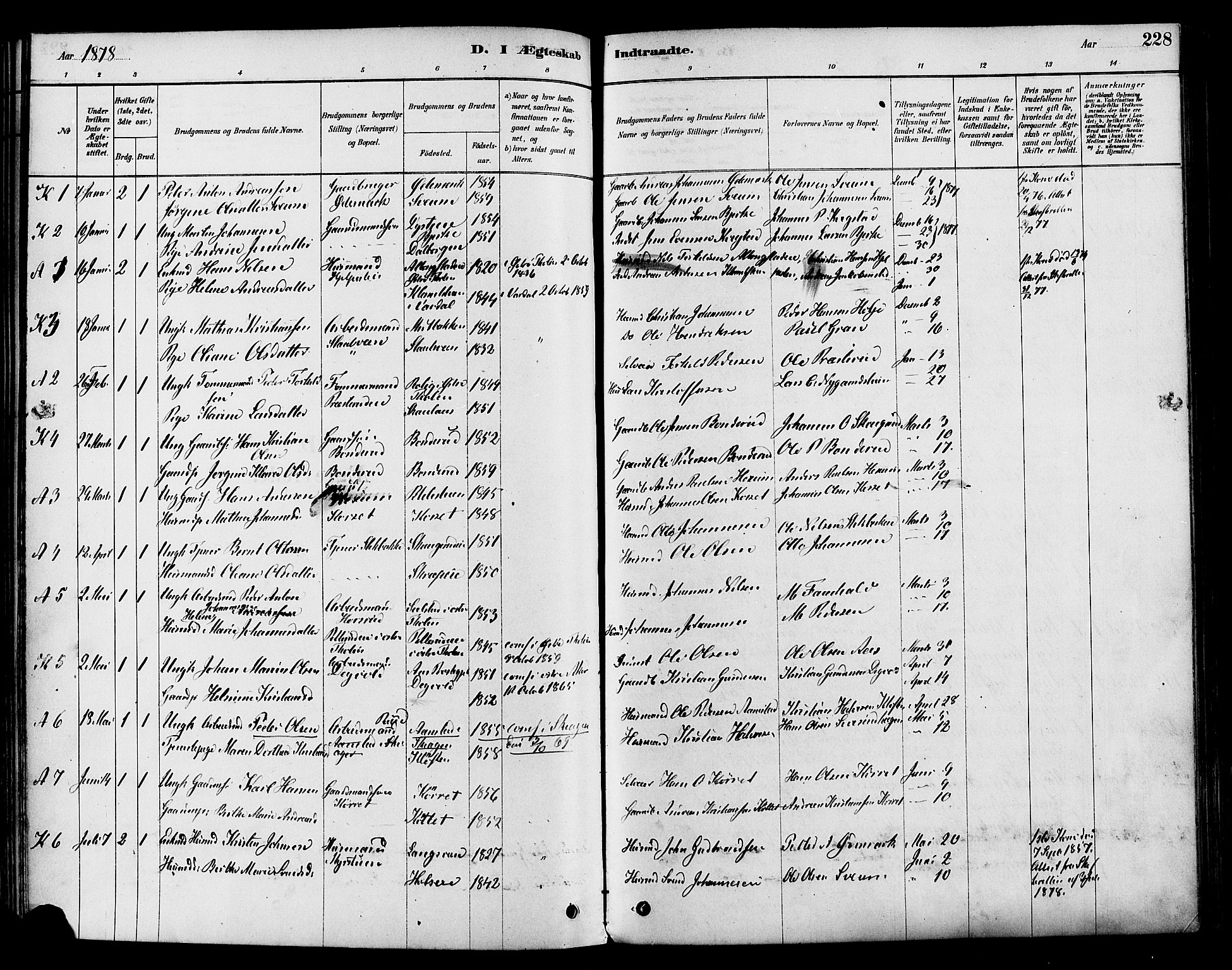 Vestre Toten prestekontor, SAH/PREST-108/H/Ha/Haa/L0009: Parish register (official) no. 9, 1878-1894, p. 228