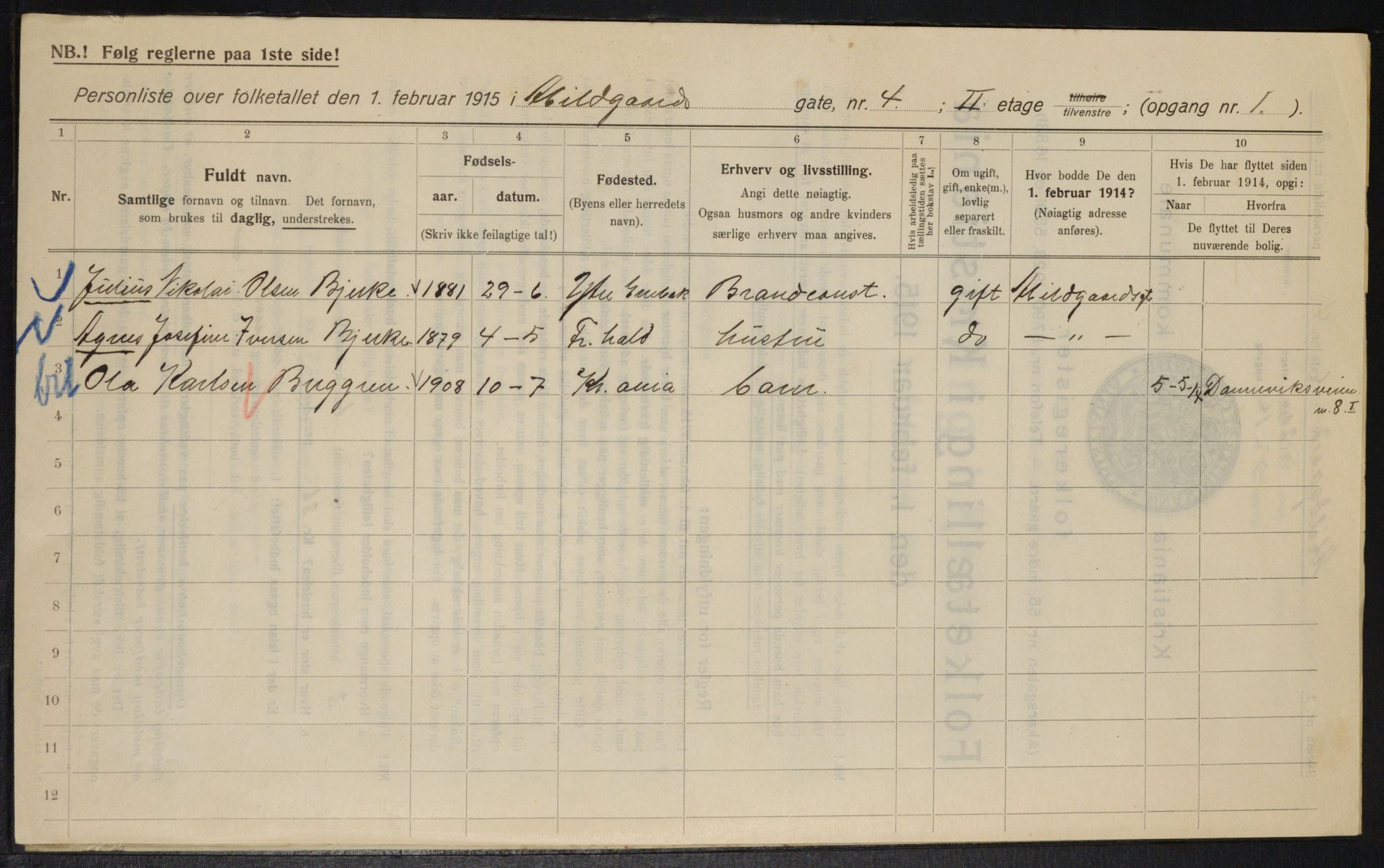 OBA, Municipal Census 1915 for Kristiania, 1915, p. 19