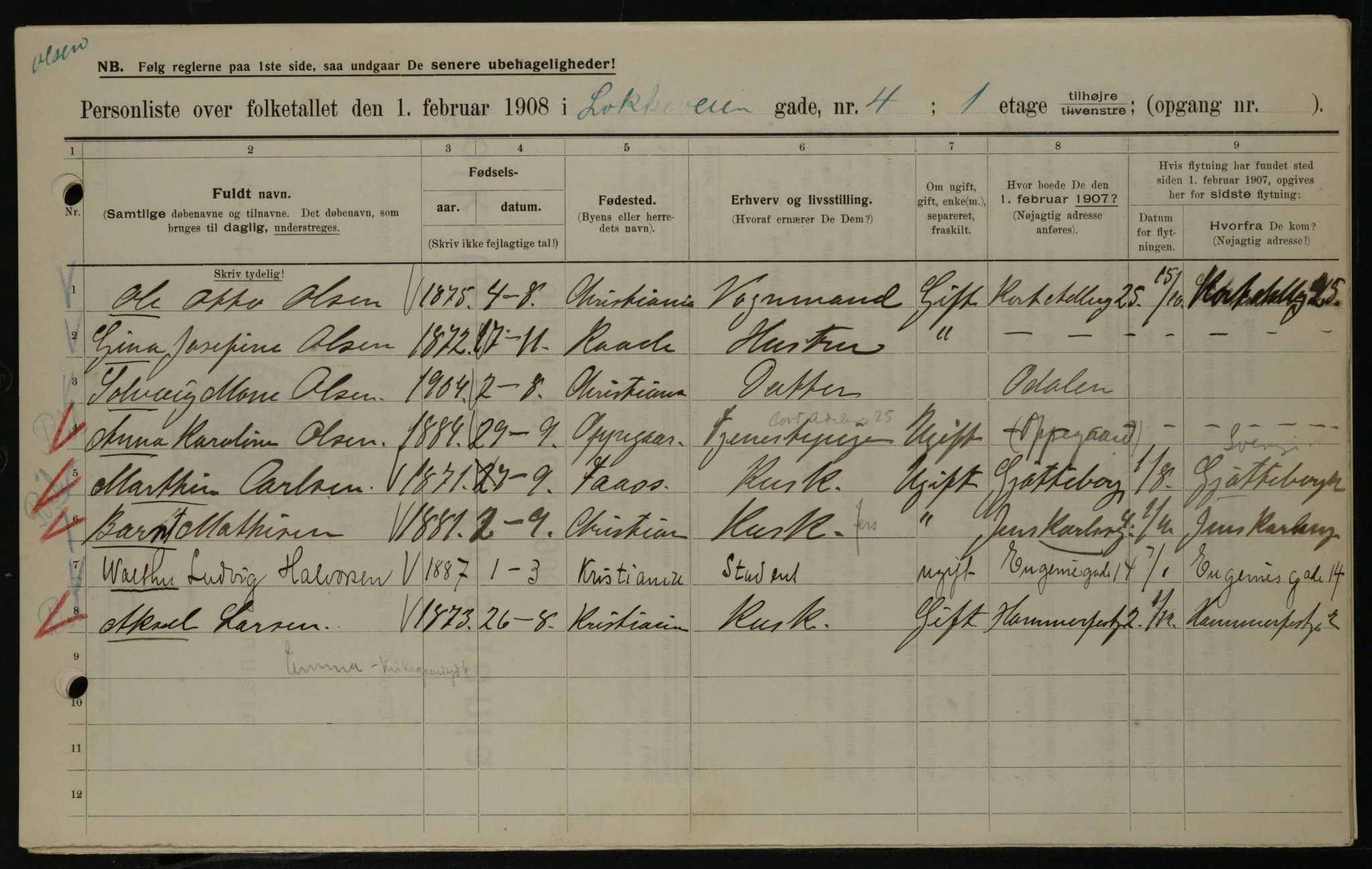 OBA, Municipal Census 1908 for Kristiania, 1908, p. 52530